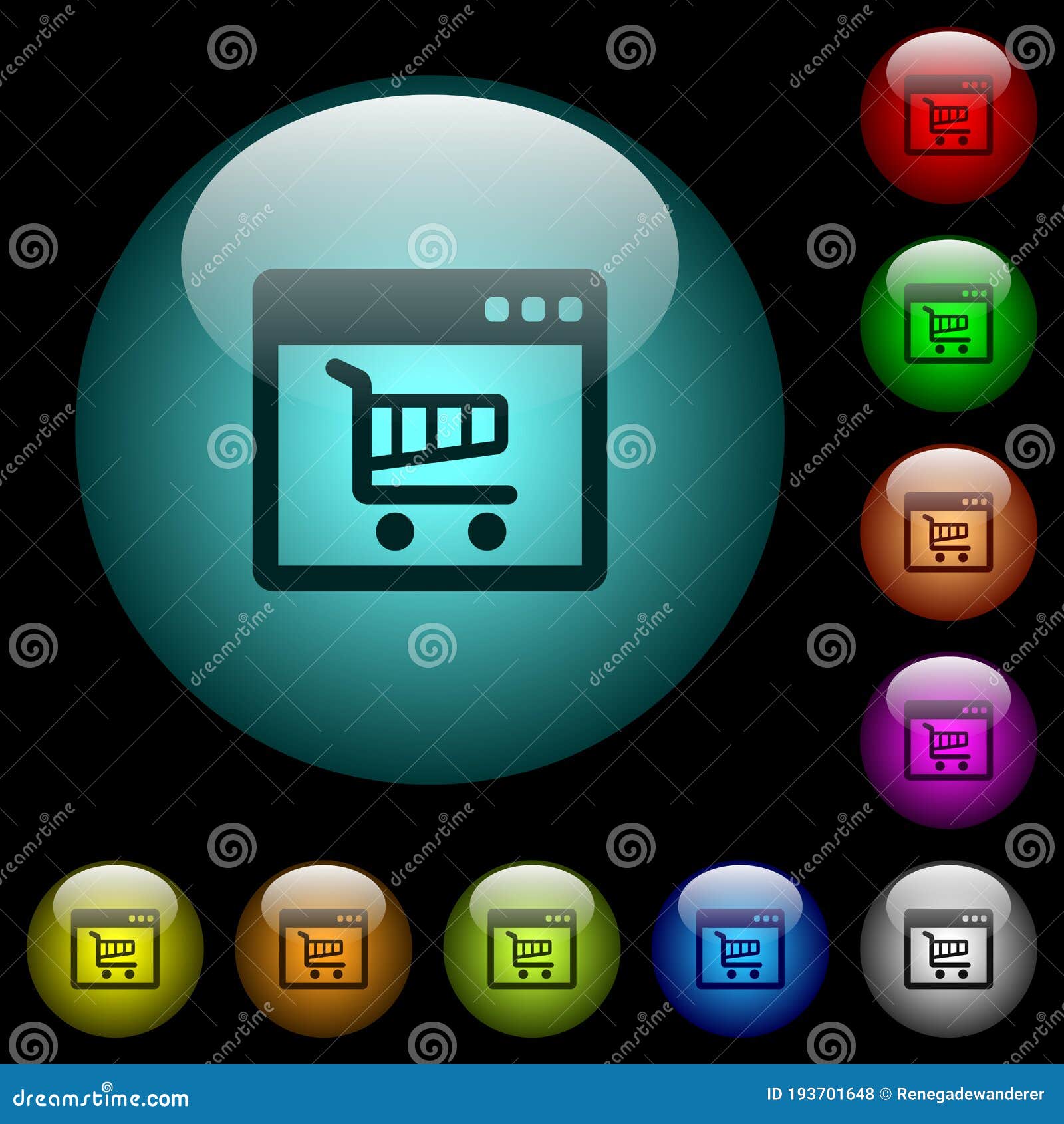 webshop application icons in color illuminated glass buttons