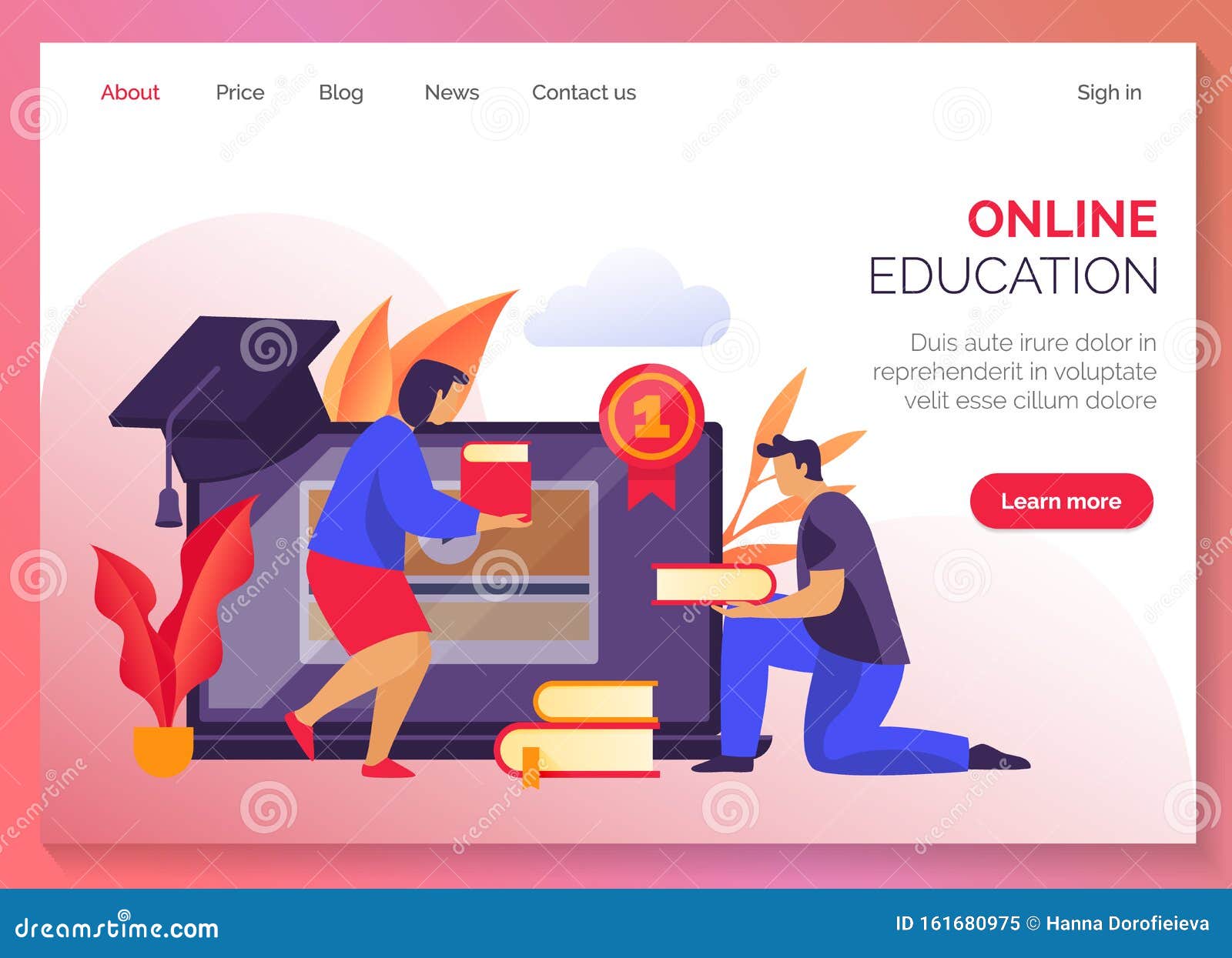 Website Banner For Online School Study Courses Stock Vector