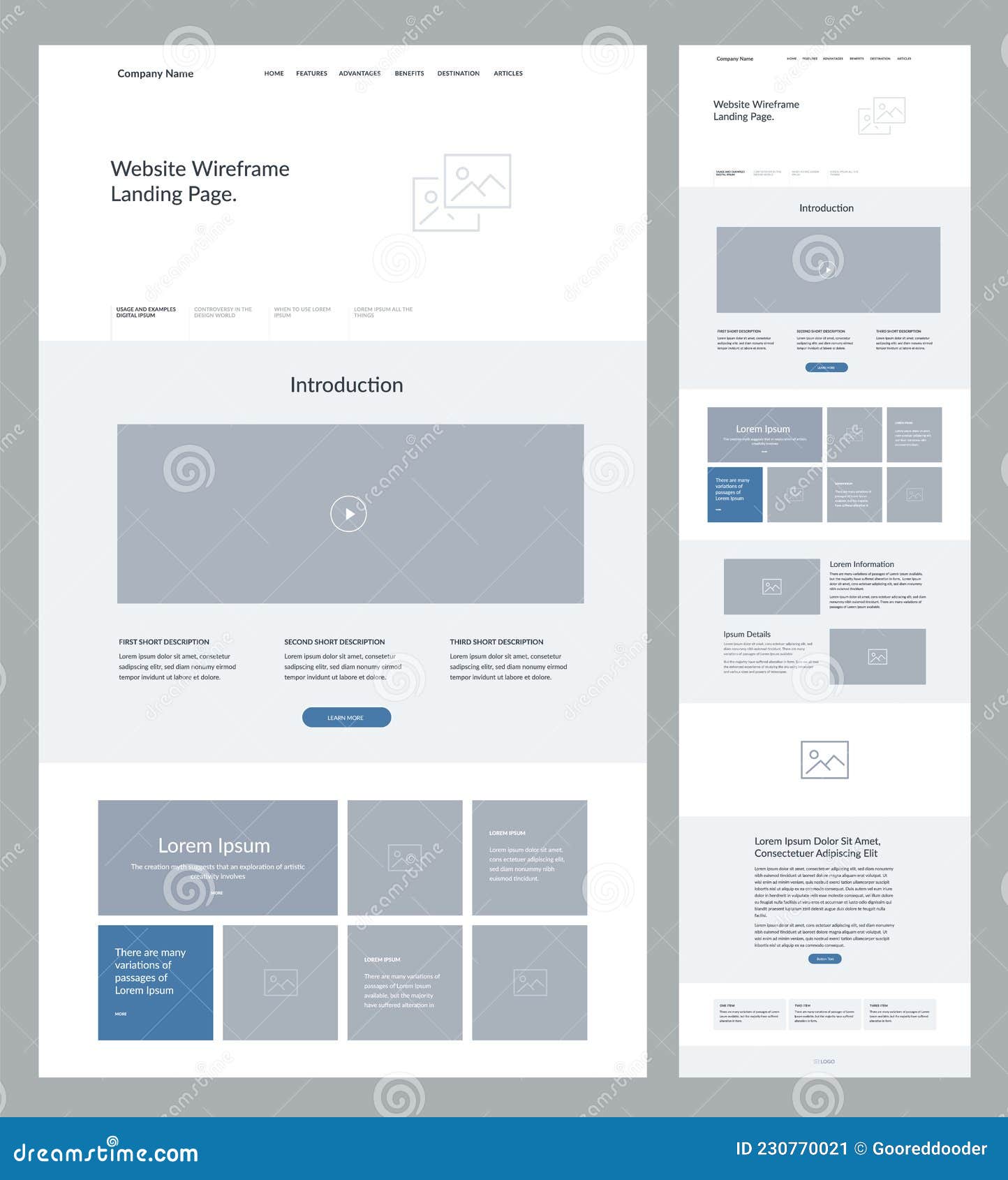 Website Design Template Wireframe Landing Page for Business. One Page ...