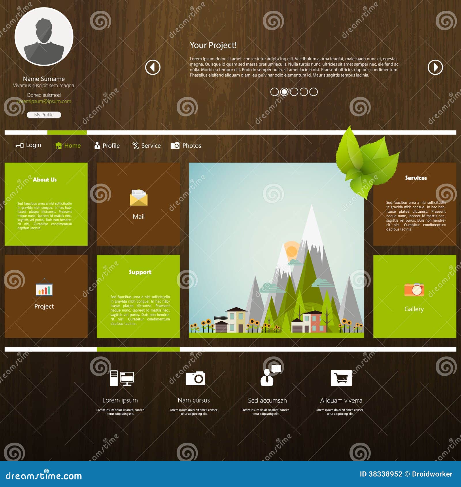 Website Design Template with Wood Stock Vector - Illustration of flower,  list: 38338952, image size:1600x1690