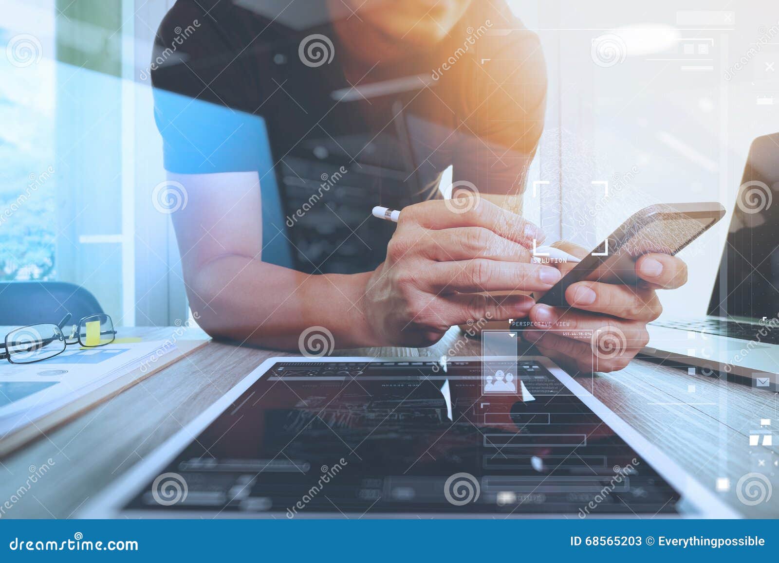 website er working digital tablet and computer laptop
