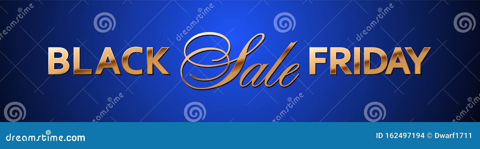 Website header or banner Black Friday Sale vector template with golden lettering on royal blue gradient background.
