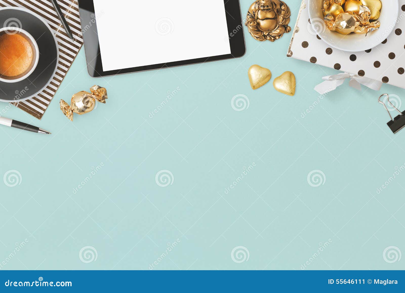 site Header Design with Feminine Glamour Objects Over Blue Background Stock Image Image of