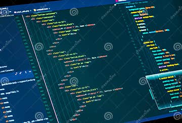 Website HTML and Css Code in the Editor. Web Design and Web Development ...