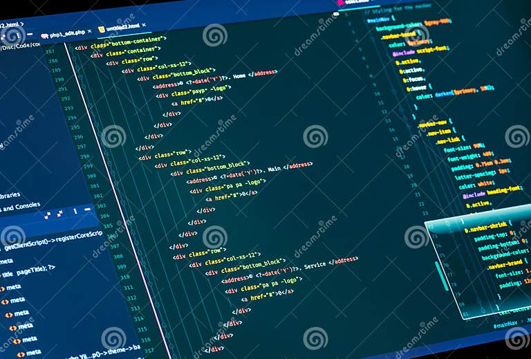 Website HTML and Css Code in the Editor. Web Design and Web Development ...