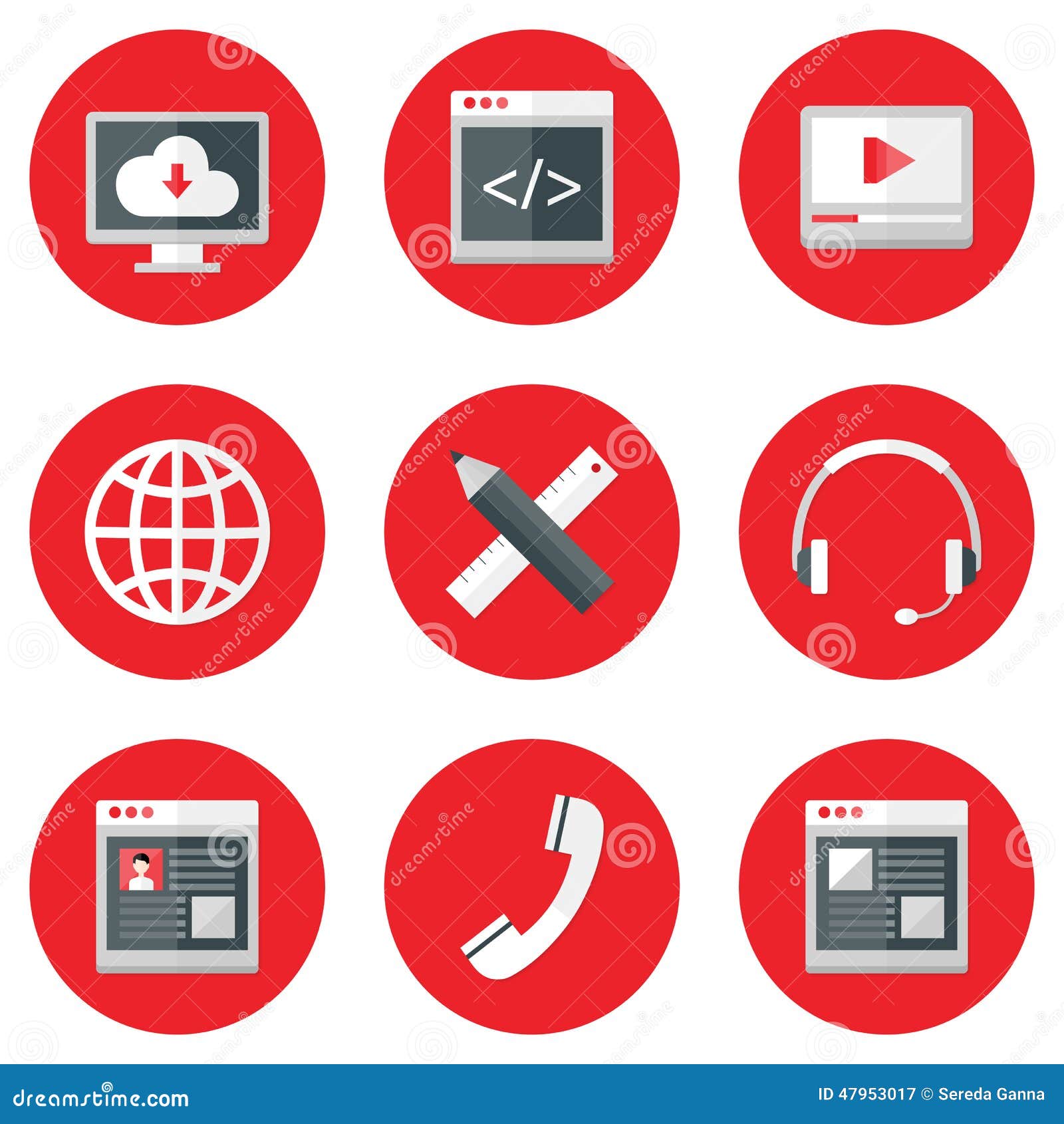 Website Icons Set over Red stock vector. Illustration of pencil - 47953017