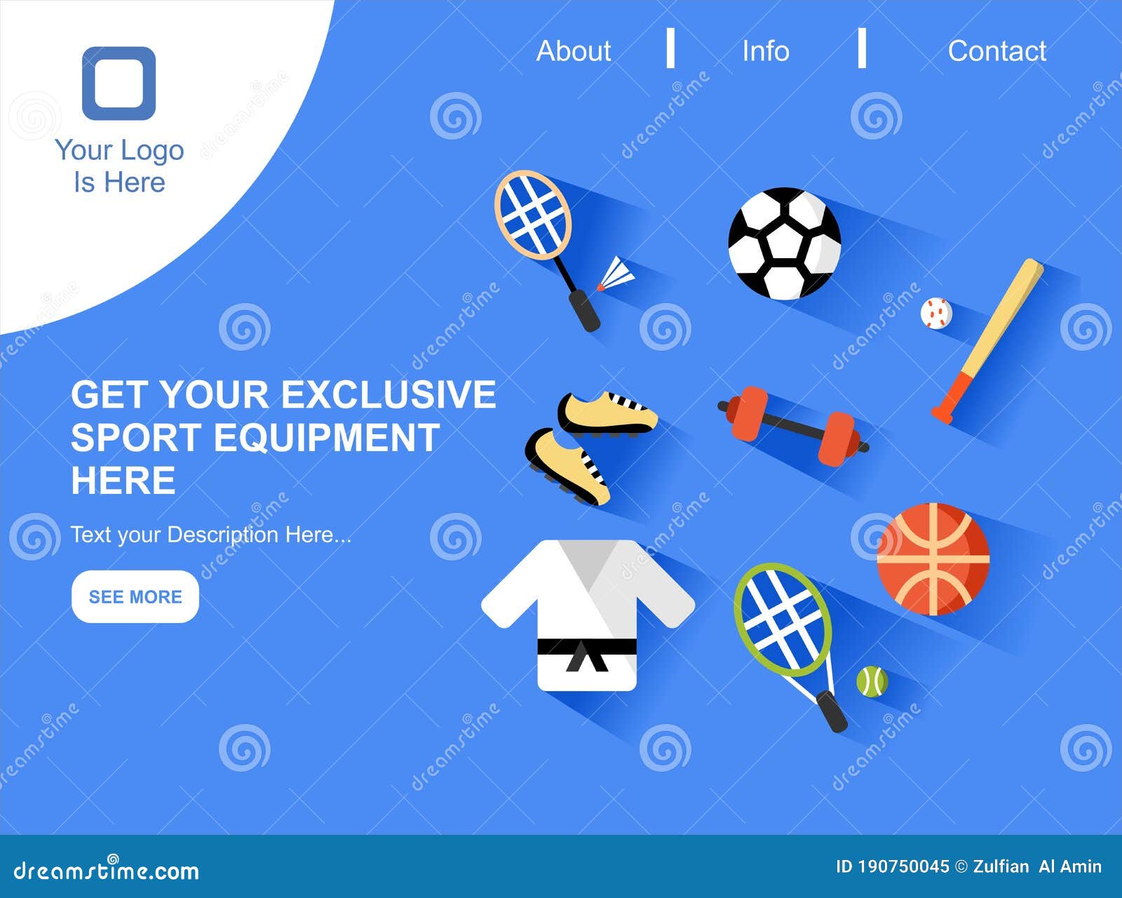 Website Landing Page of Sport Equipment Online Shop Stock Photo with Flat Illustration Free Vector Stock Vector