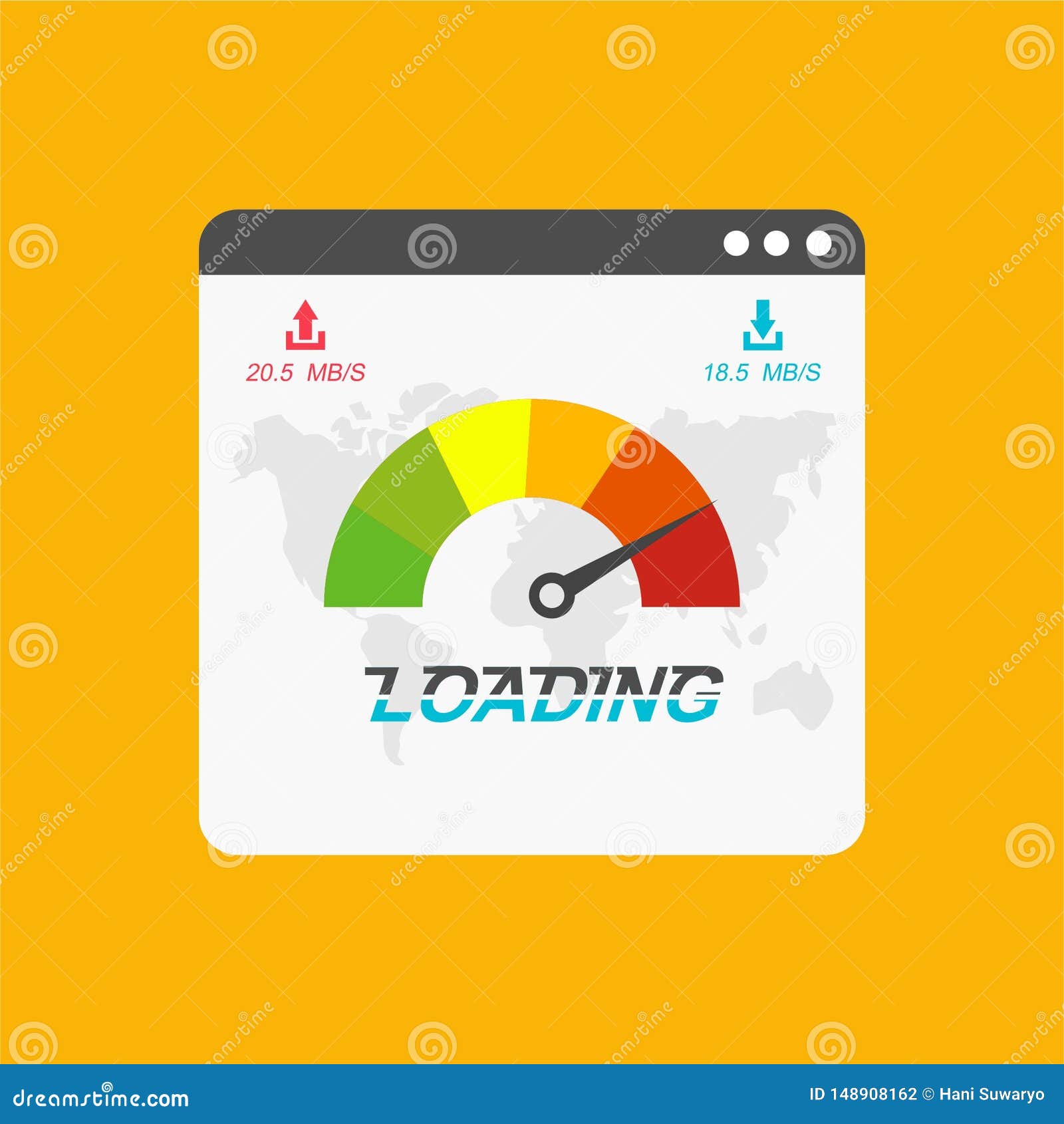 site Speed Loading Time.  Browser with Speedometer Test Showing Fast Good Page Loading