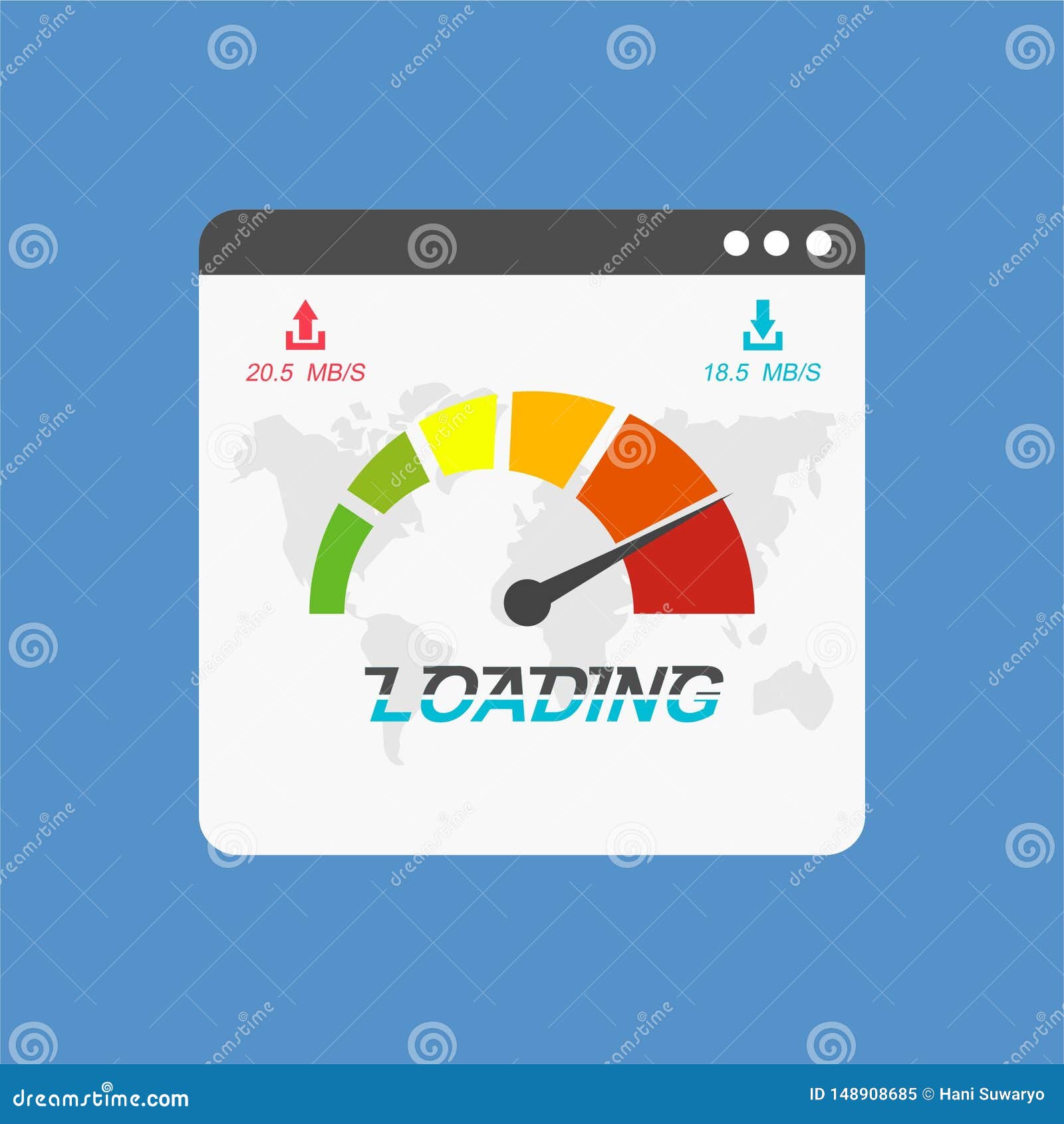 site Speed Loading Time.  Browser with Speedometer Test Showing Fast Good Page Loading