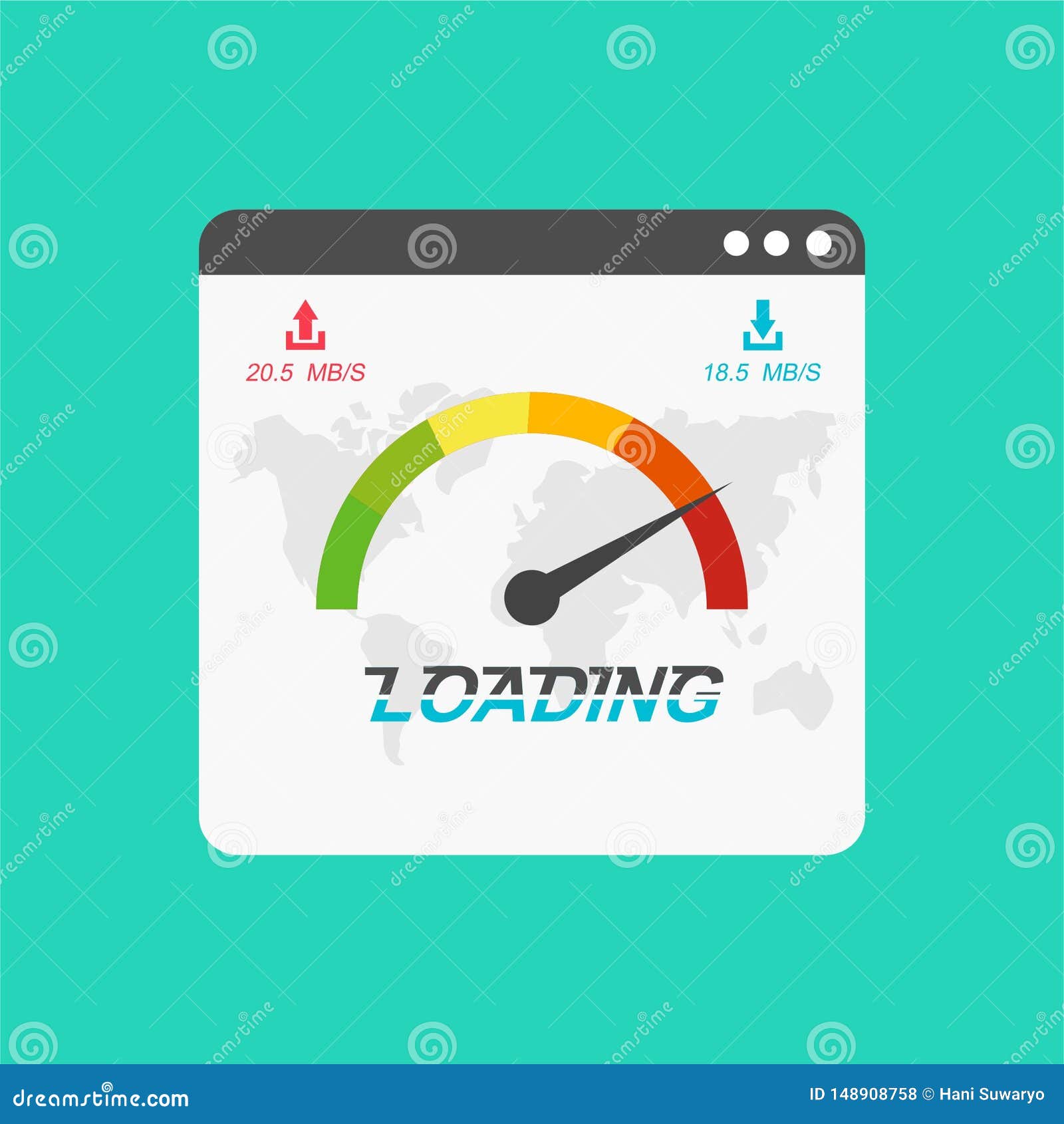 site Speed Loading Time.  Browser with Speedometer Test Showing