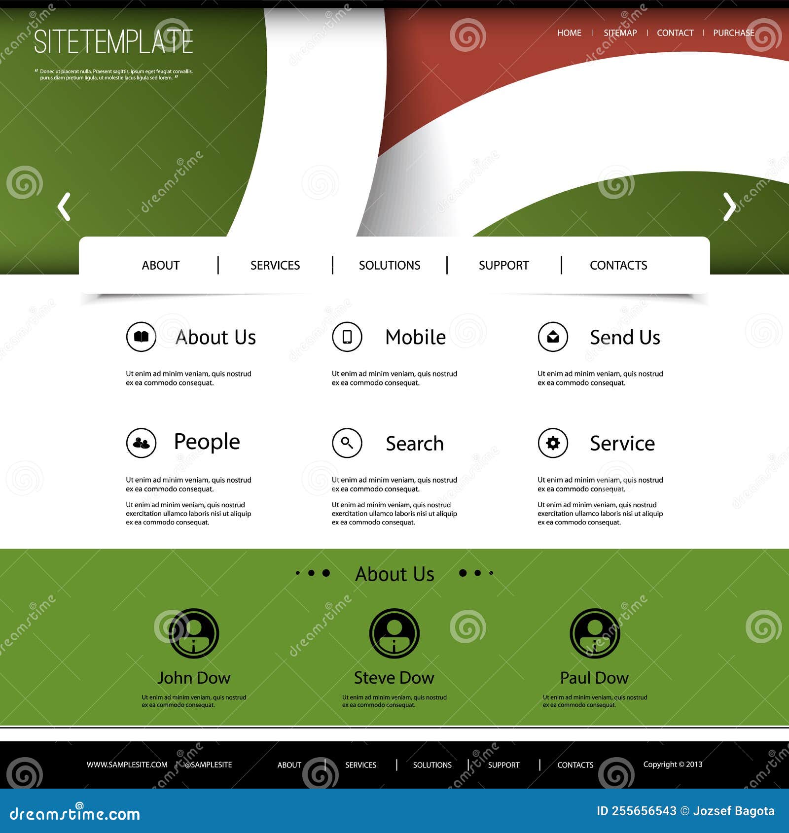 Website Template with Abstract Header Design - Curves Stock Vector