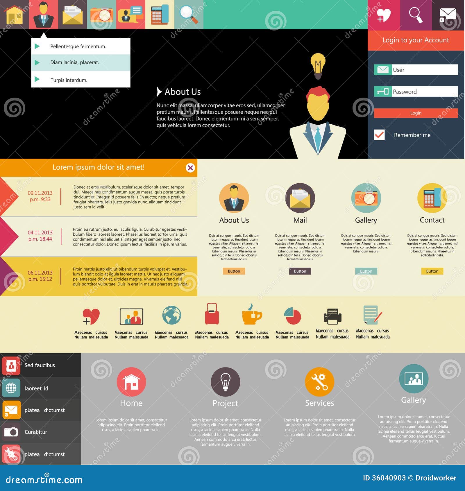 website template featuring the flat design trend stock trend templates