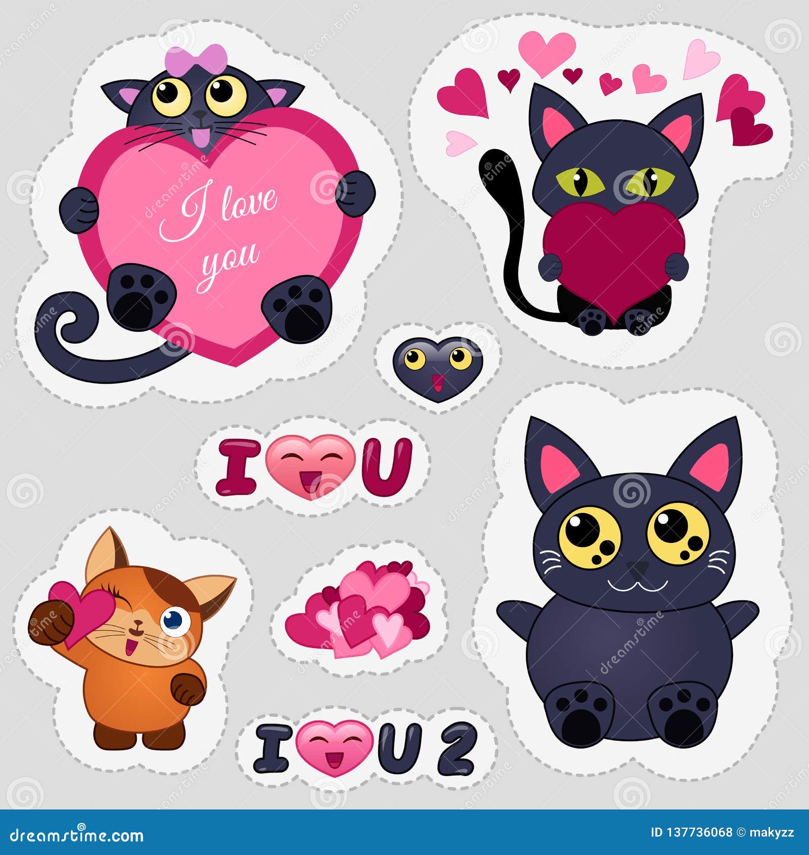 WebValentines Tagesliebe Emoticons Katzen in Liebe Emoticons für Website und bewegliche Anwendung Flache Vektorillustration