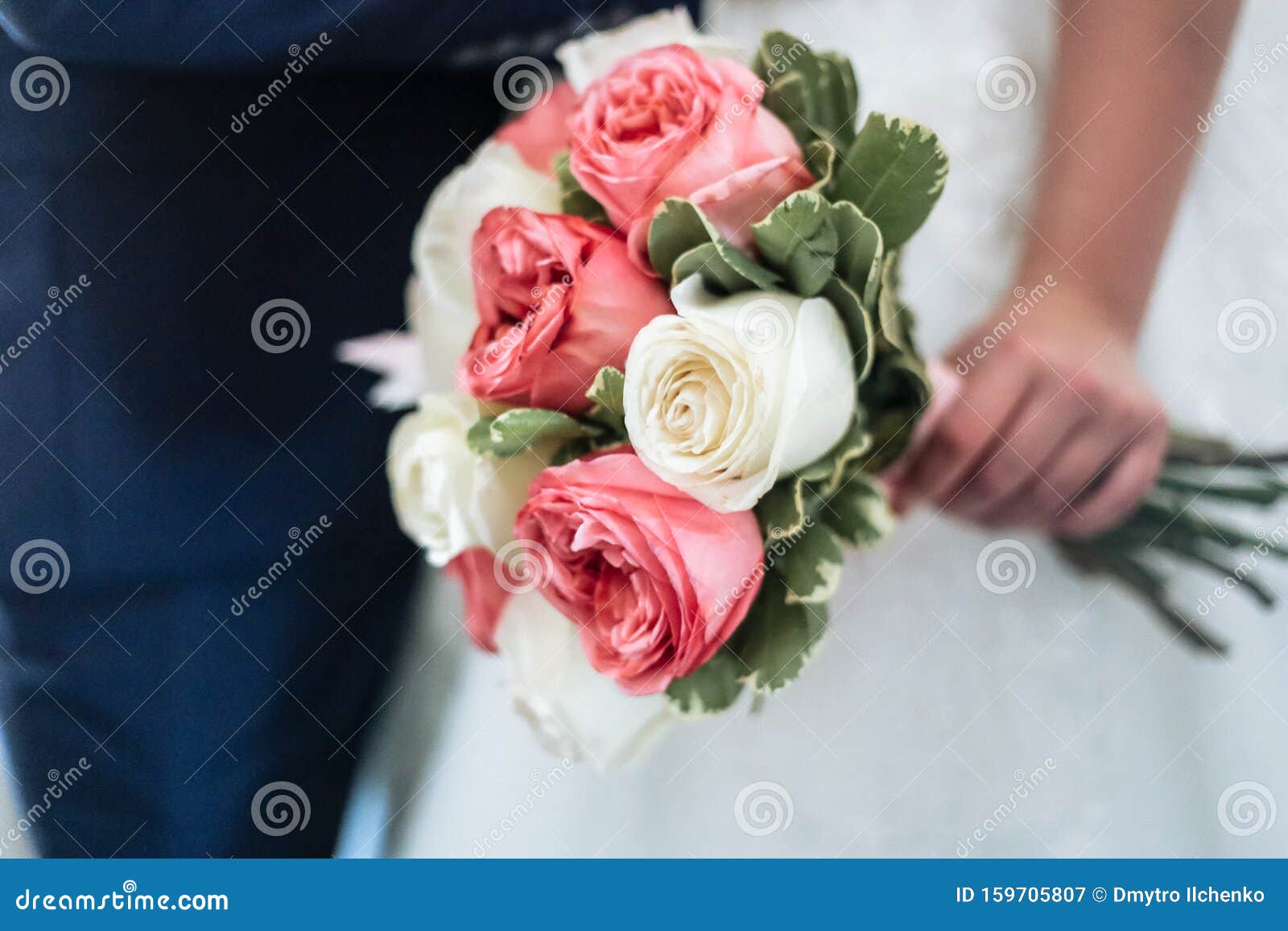 Bride Holds a Bouquet of White and Pink Roses Stock Image - Image of ...