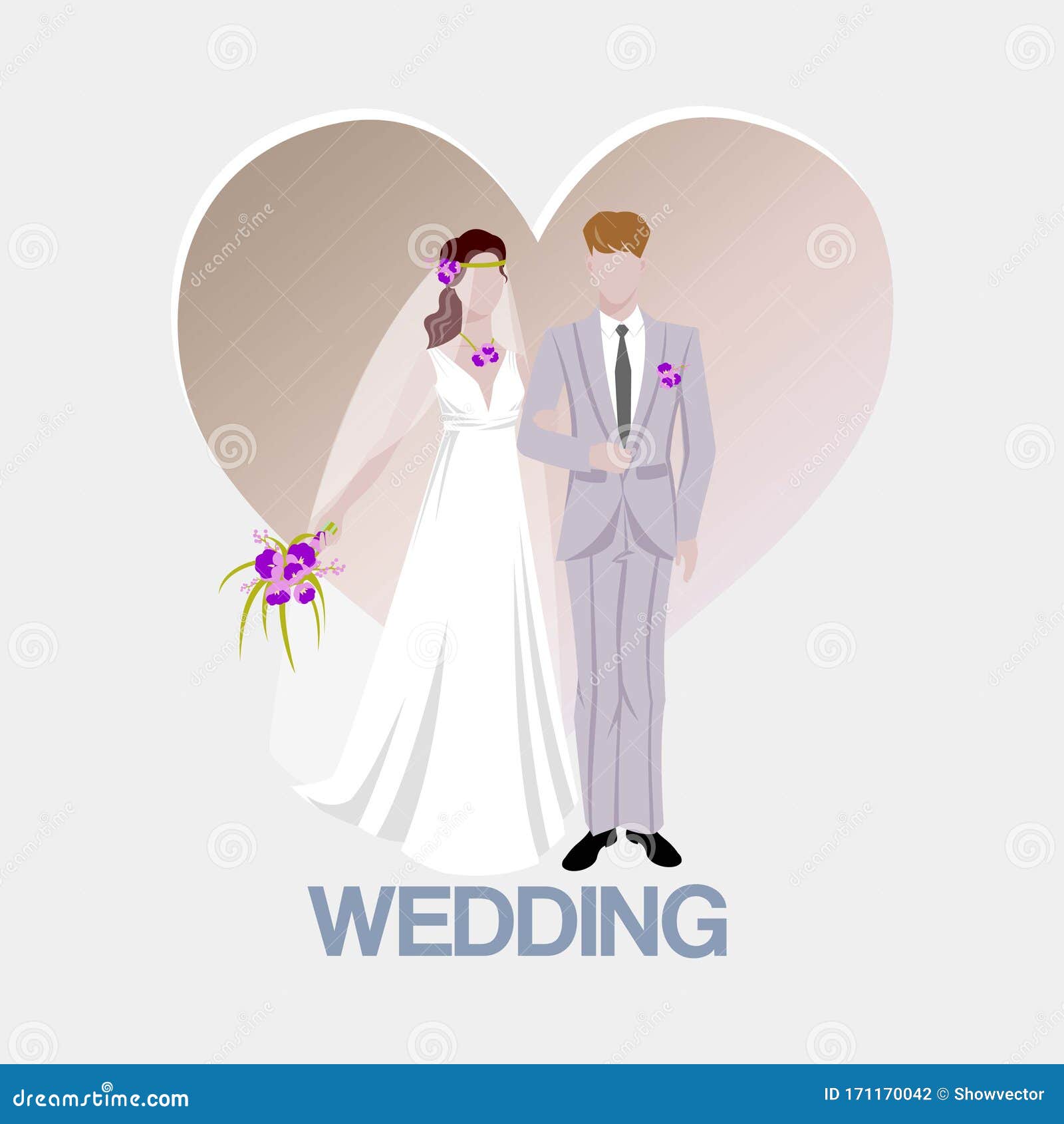 Wedding Background with Bride and Bridegroom and Heart Cartoon Vector  Illustration. Beautiful Bride and Groom Stock Vector - Illustration of  background, banner: 171170042