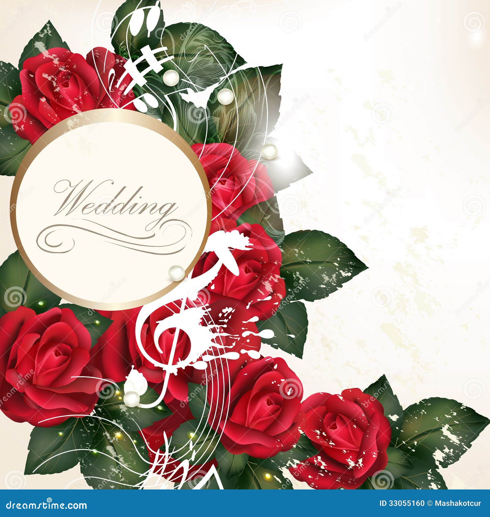 Wedding Background with Red Roses for Design Stock Vector