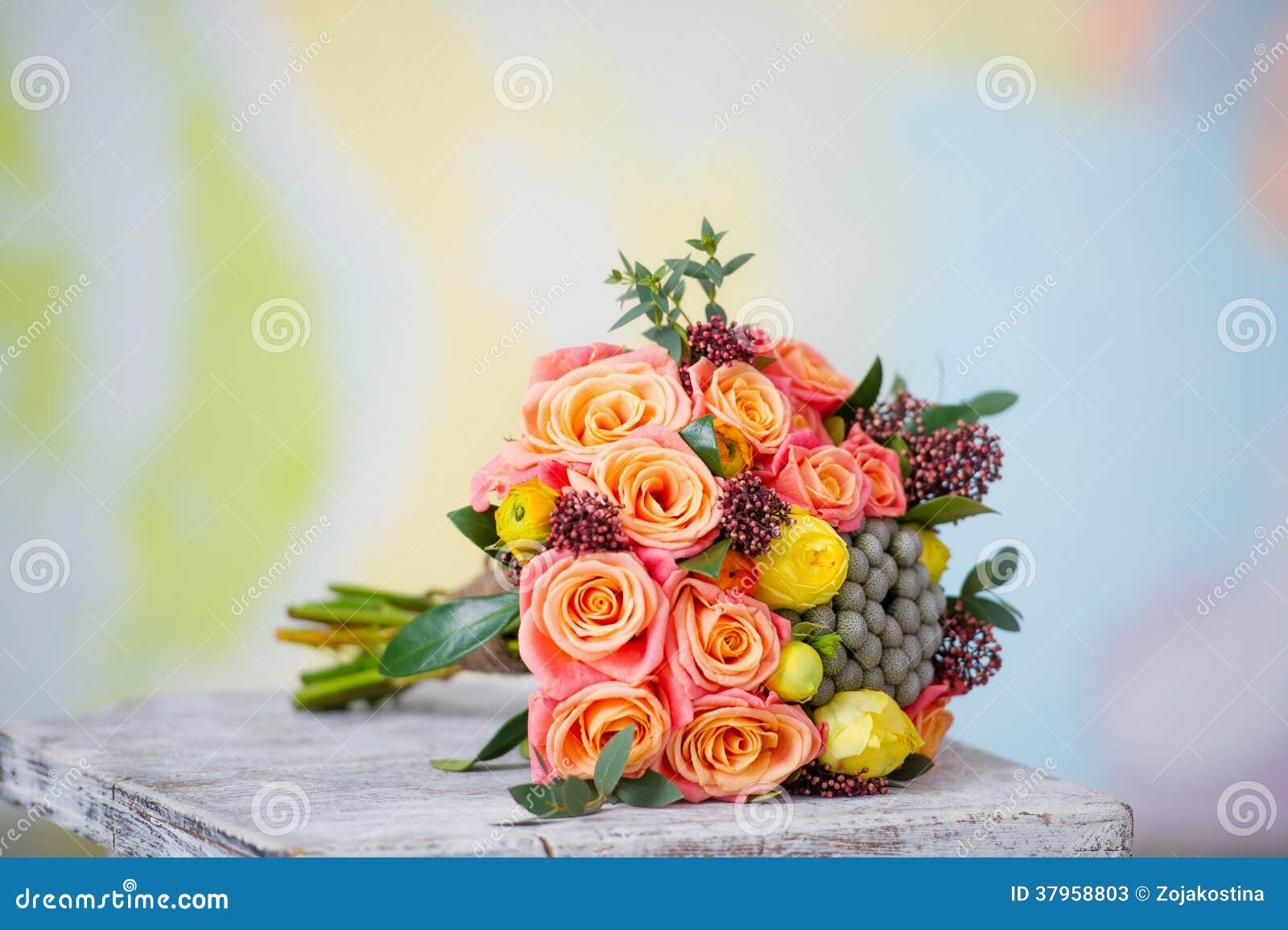 Wedding Bouquet with Beautiful Orange Roses and Ye Stock Image Image