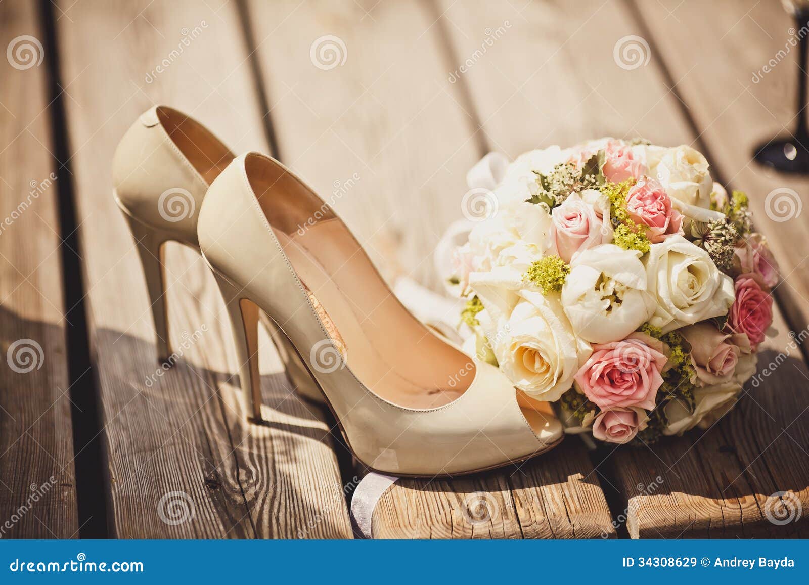 Wedding Bouquet and Bride Shoes Stock Image Image of heels