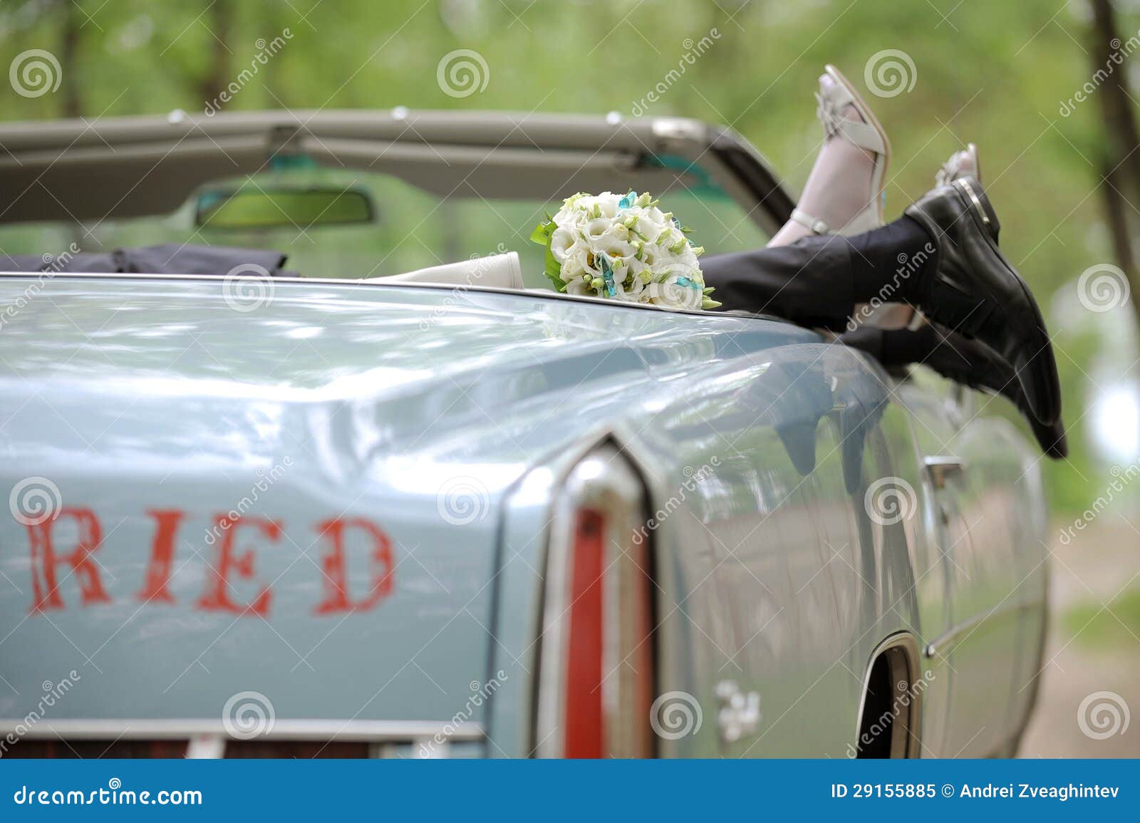 Wedding Bouquet in Car stock image. Image of caucasian 29155885