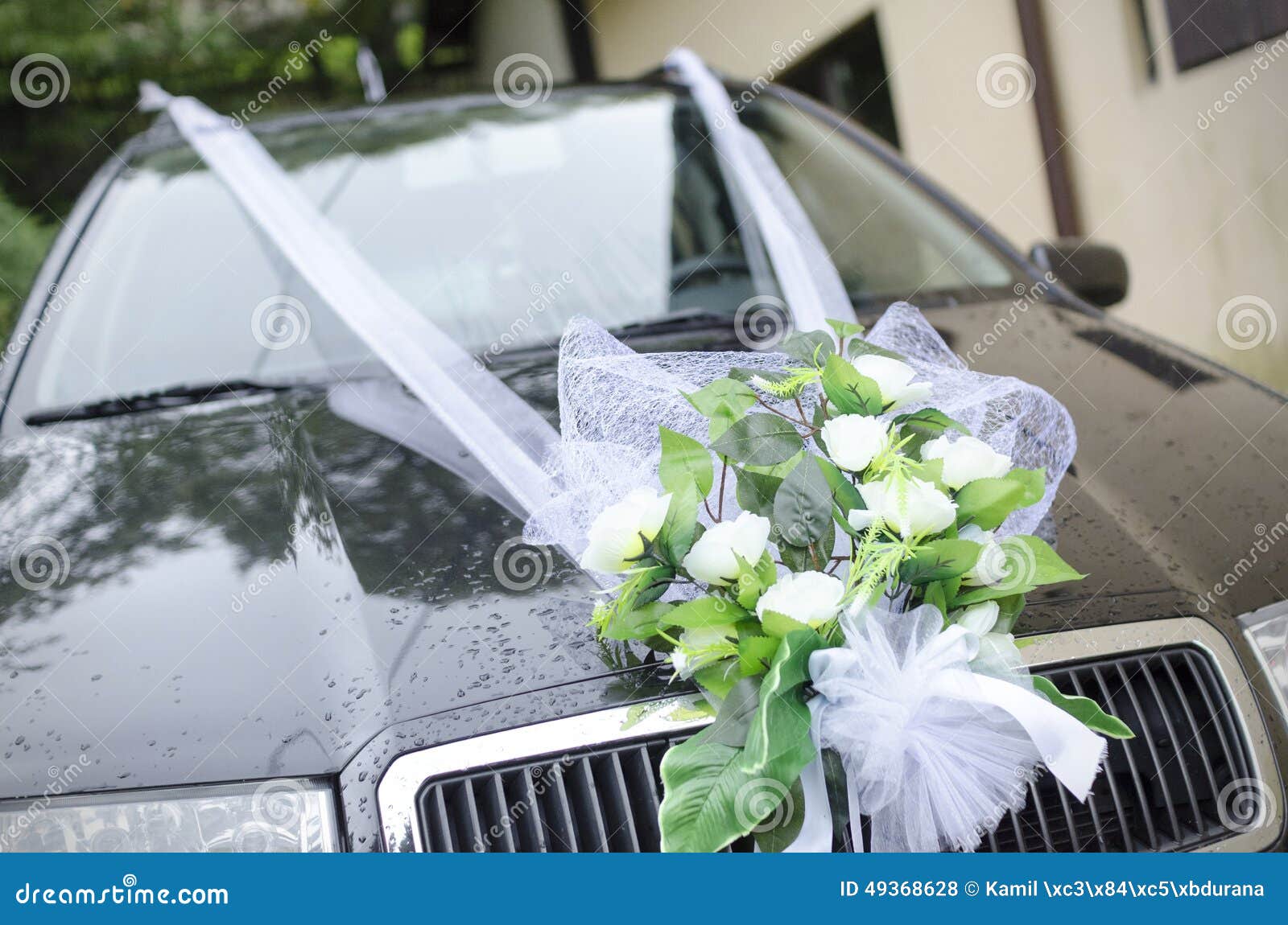 Wedding bouquet on a car stock photo. Image of hood, 49368628