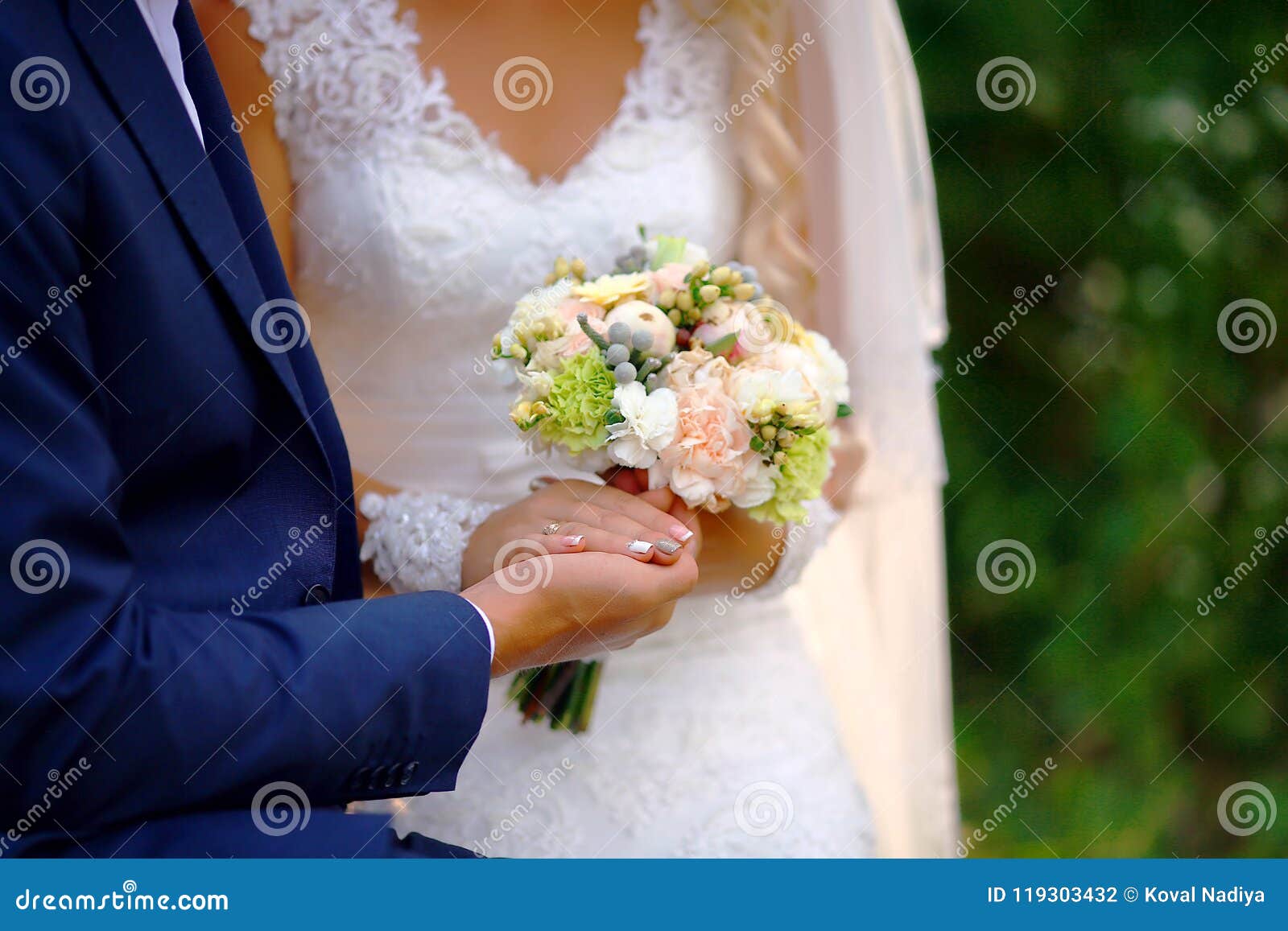 Wedding Bouquet with Delicate Pink, Beige, White Flowers with Green ...