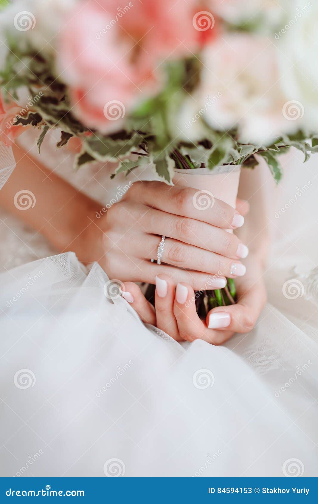 Wedding Bouquet of Flowers in Brides` Hands Stock Image Image of