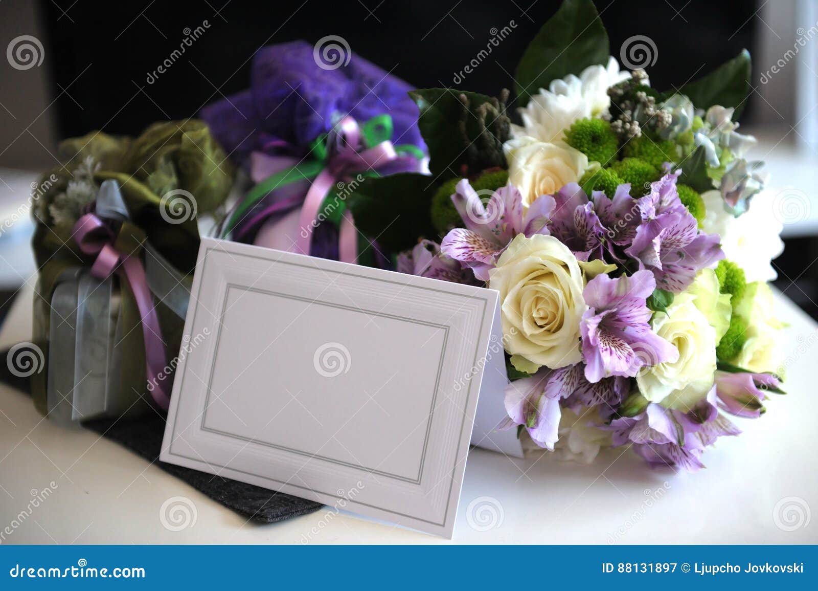 Wedding Bouquet of Flowers and Wedding Gift Stock Image Image of