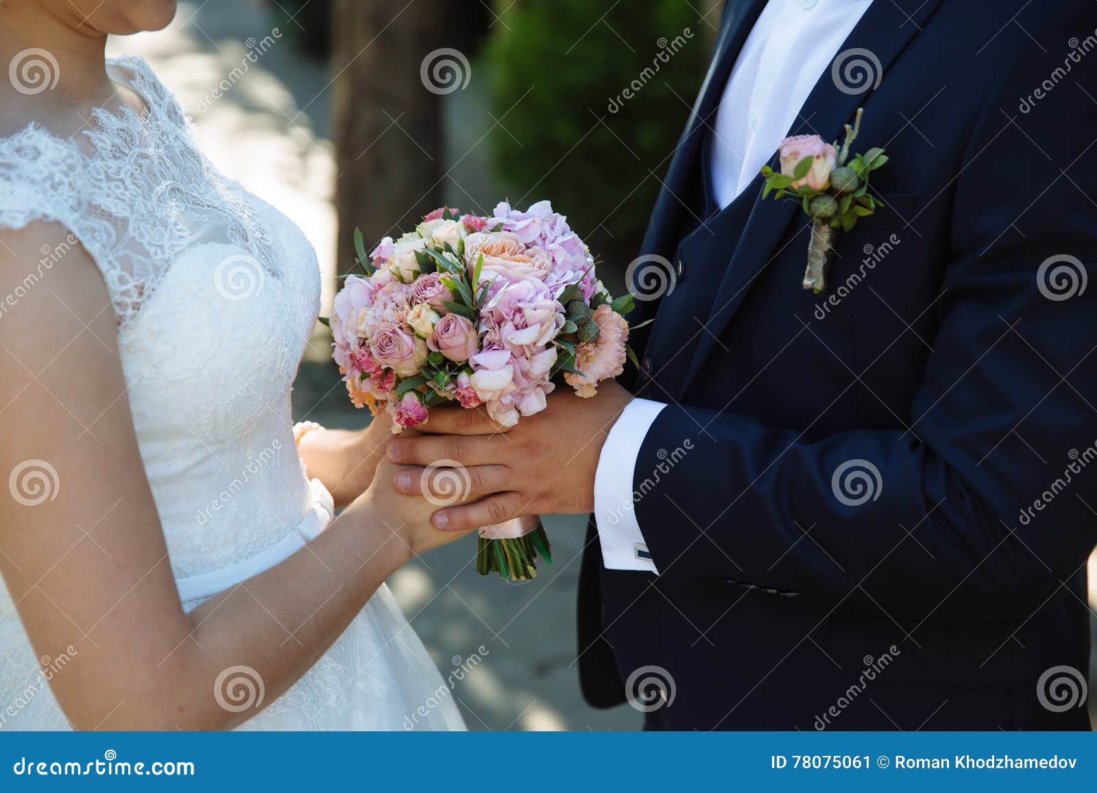 Wedding Bouquet in Marriage Couple Hands Stock Image - Image of bloom ...
