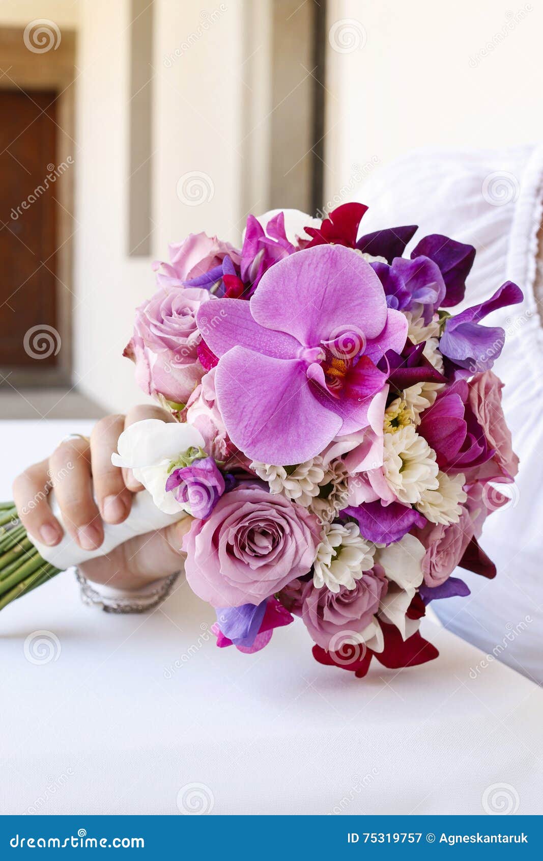 Wedding Bouquet with Roses and Orchids Stock Image Image of