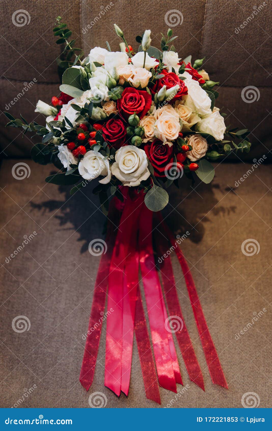 Wedding Bridal Bouquet of Roses Tied with Ribbons of Marsala Color. Stock  Image - Image of bandaged, greenery: 172221853