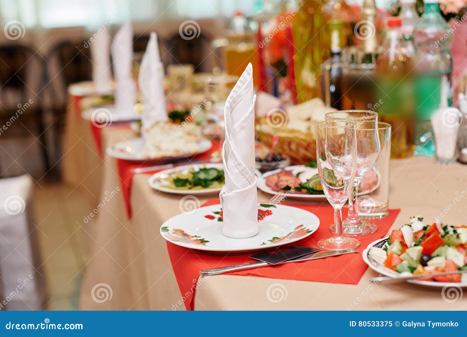 Wedding Bride and Groom Decorated for Dinner at the Restaurant Stock