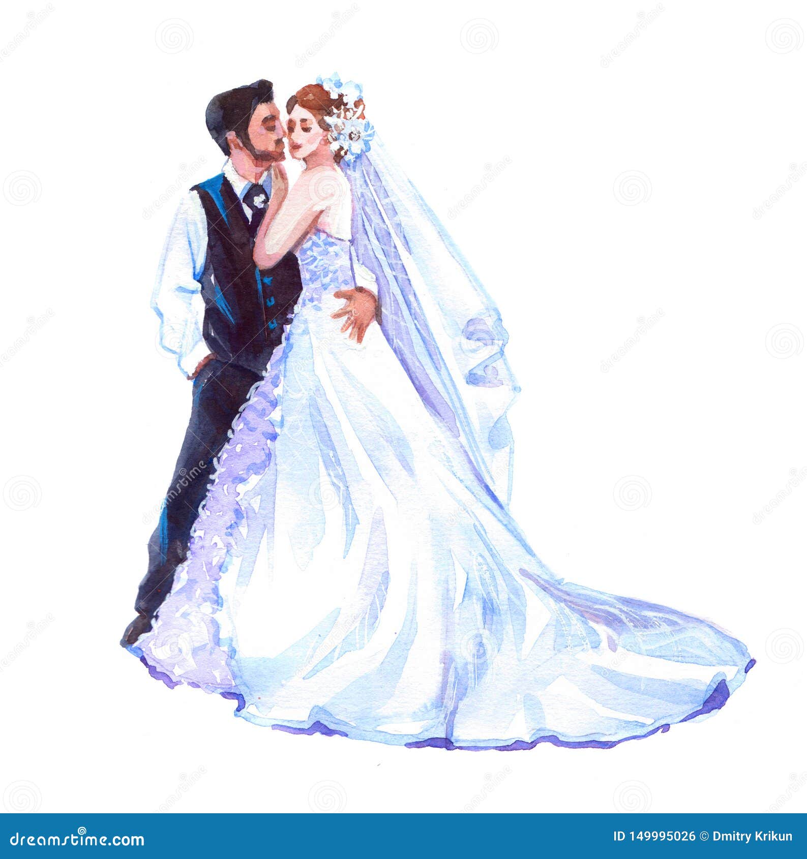Wedding Bride Groom Watercolor Illustration Isolated Stock