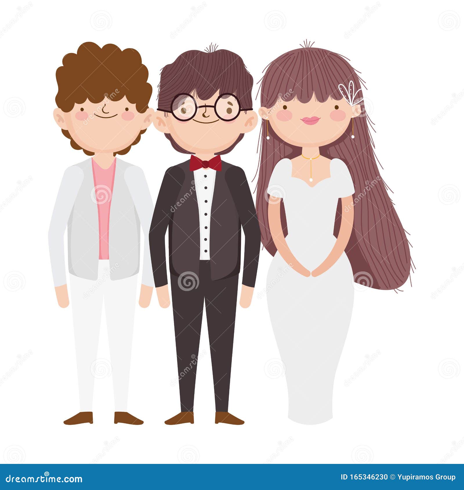 Wedding Bride and Grooms Cartoon Characters Elegant Suits Stock Vector -  Illustration of girl, grooms: 165346230