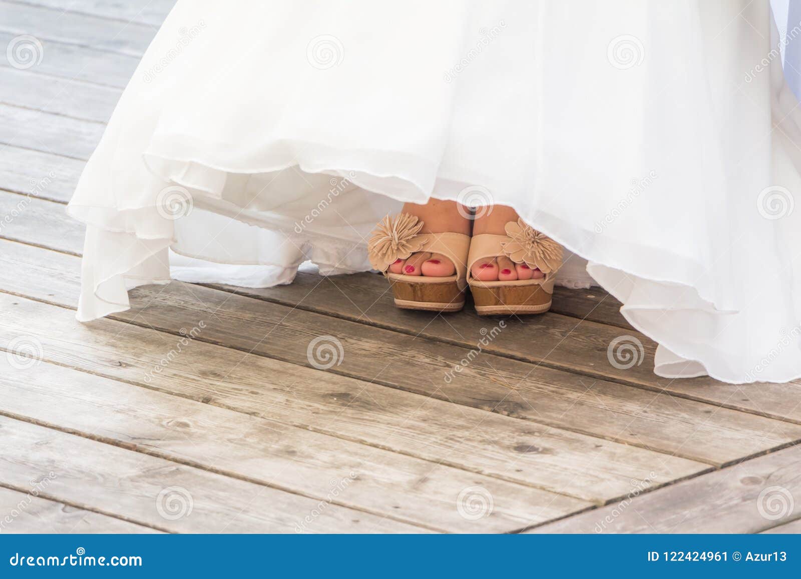 Wedding Bride Shoes and Feet Under White Bridal Gown Tulle Stock Image ...