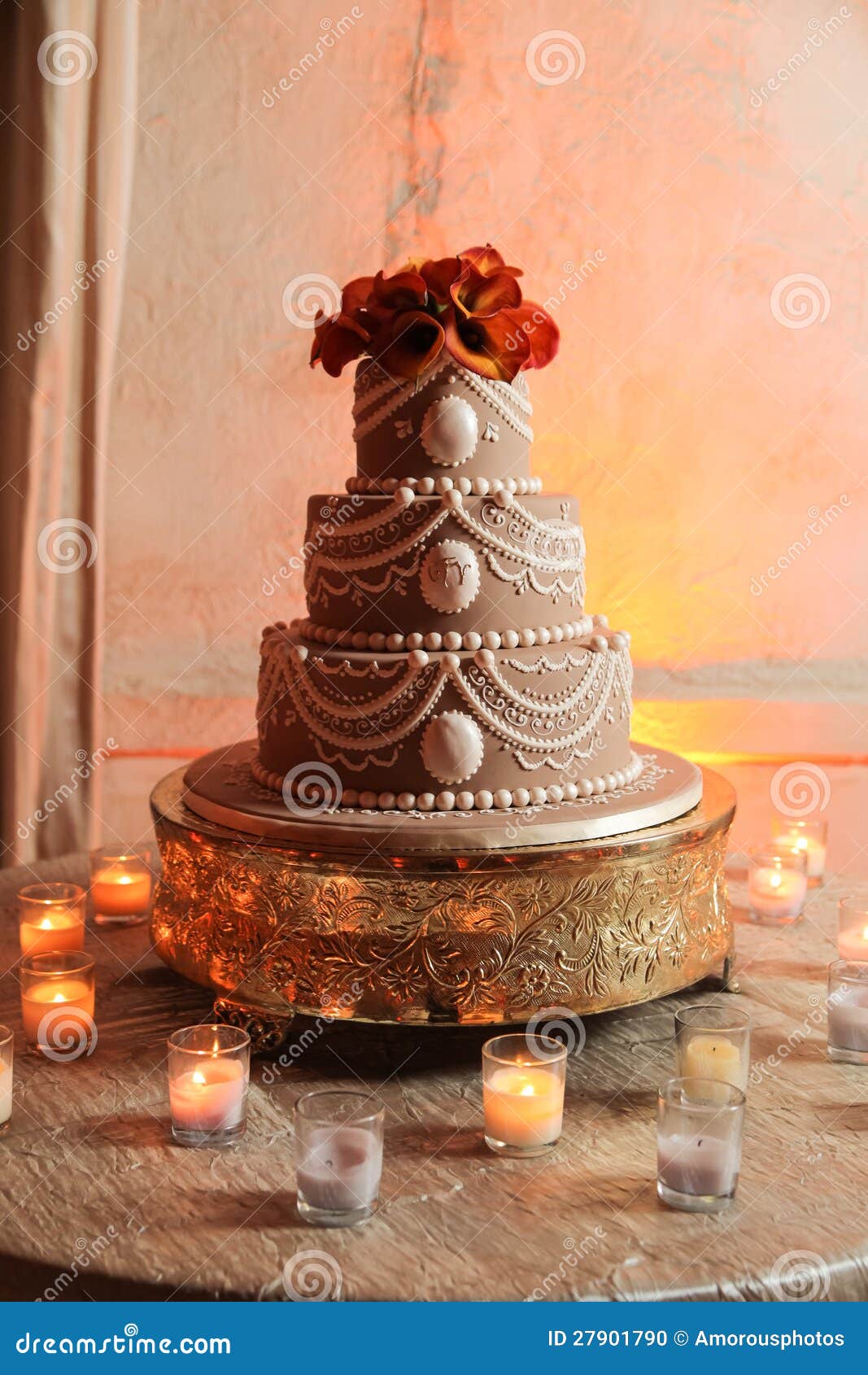 Wedding cake and candles stock photo. Image of decorative 27901790