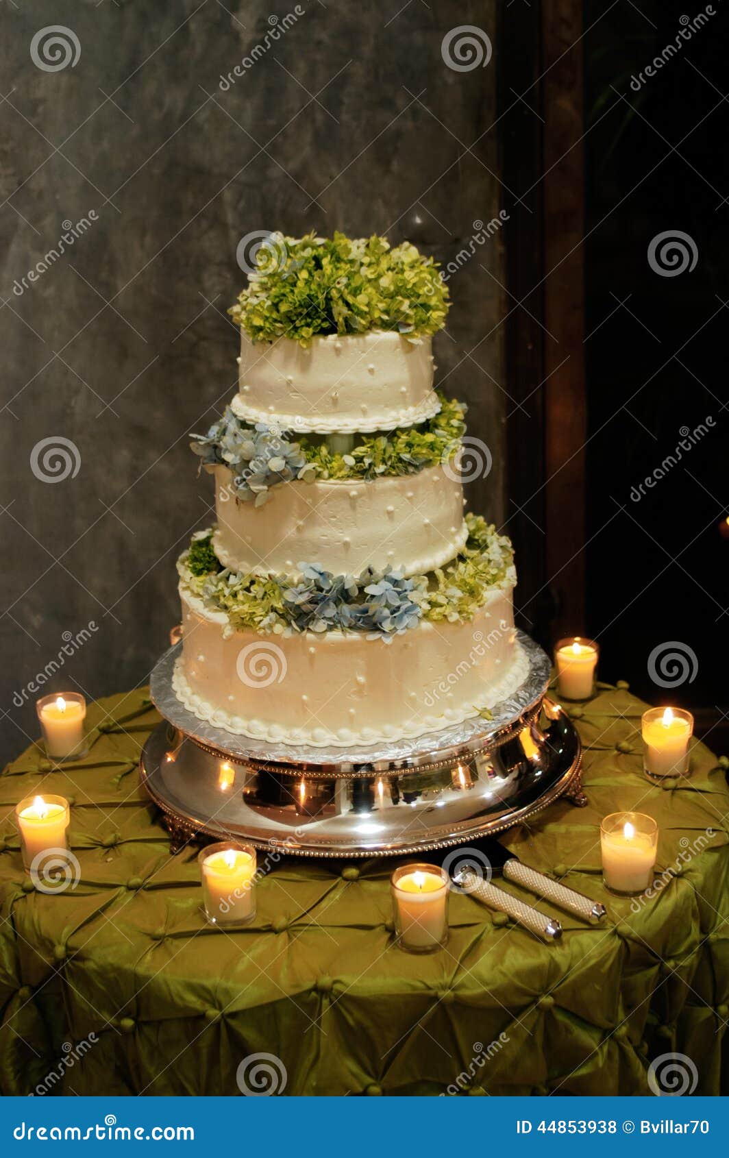 Wedding cake with candles stock photo. Image of reception 44853938