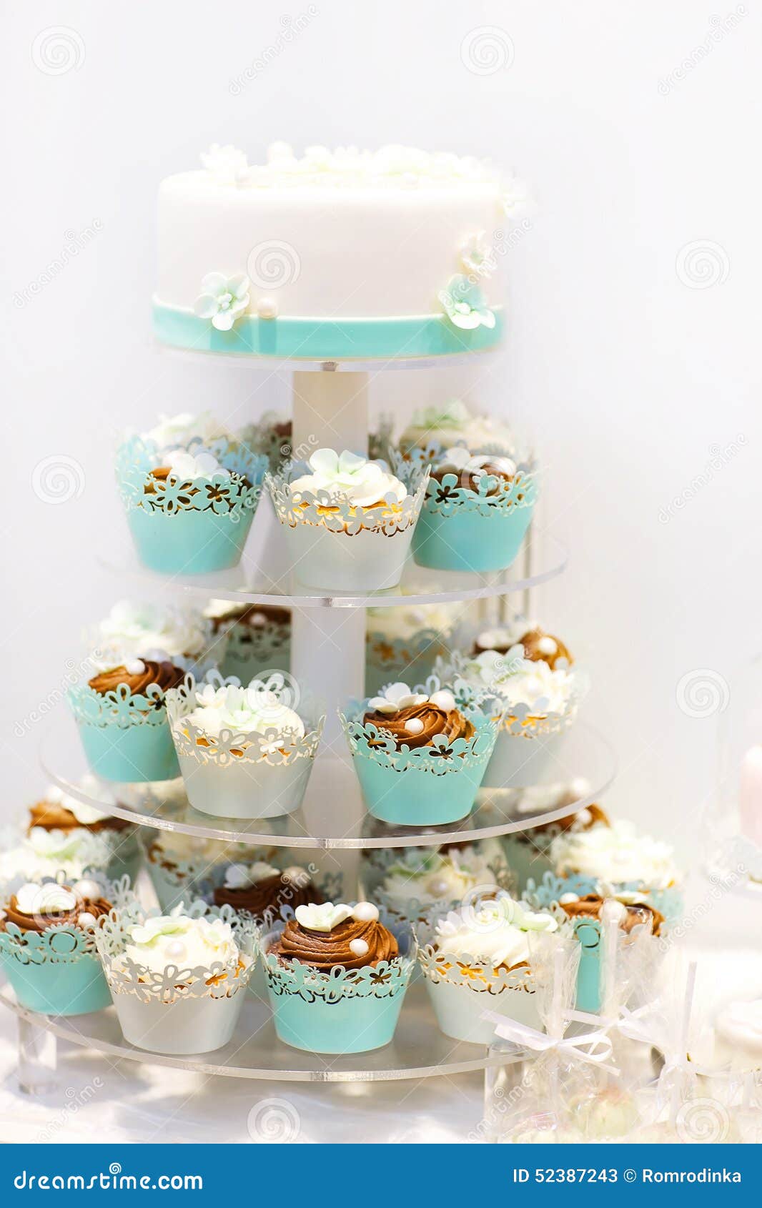 Navy And White Wedding Cake And Cupcakes - CakeCentral.com