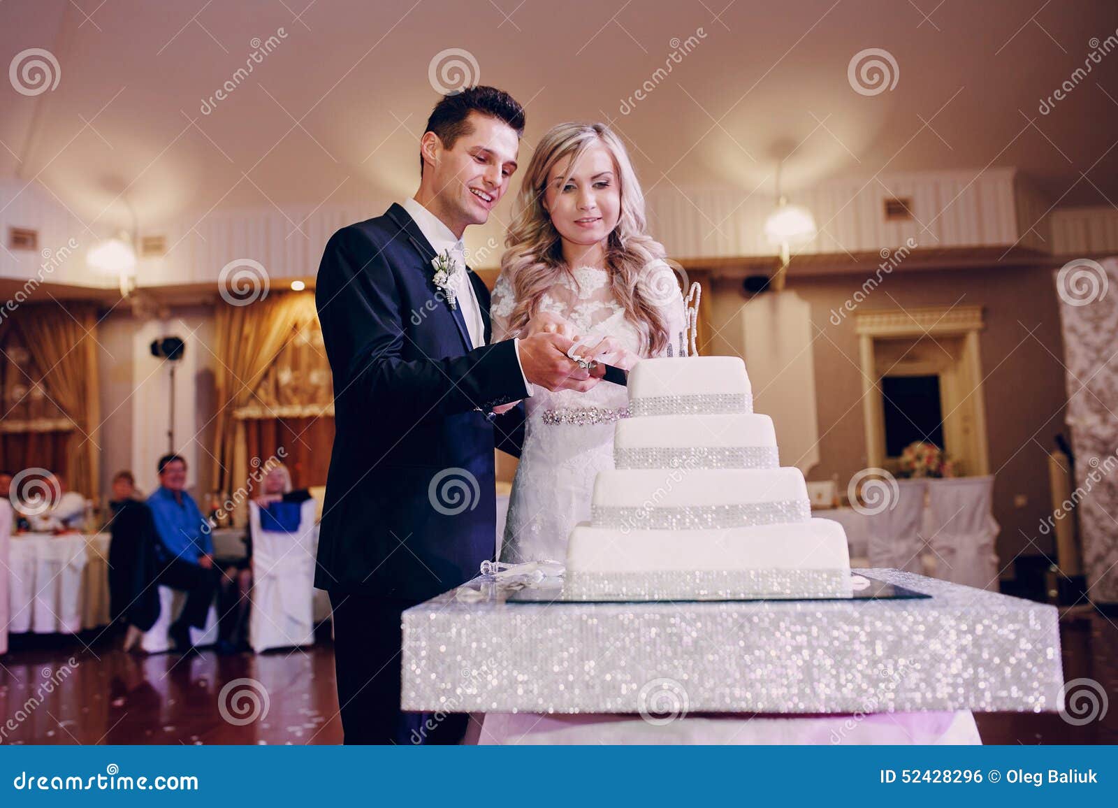 Wedding cake cutting stock photo. Image of marriage, love 52428296