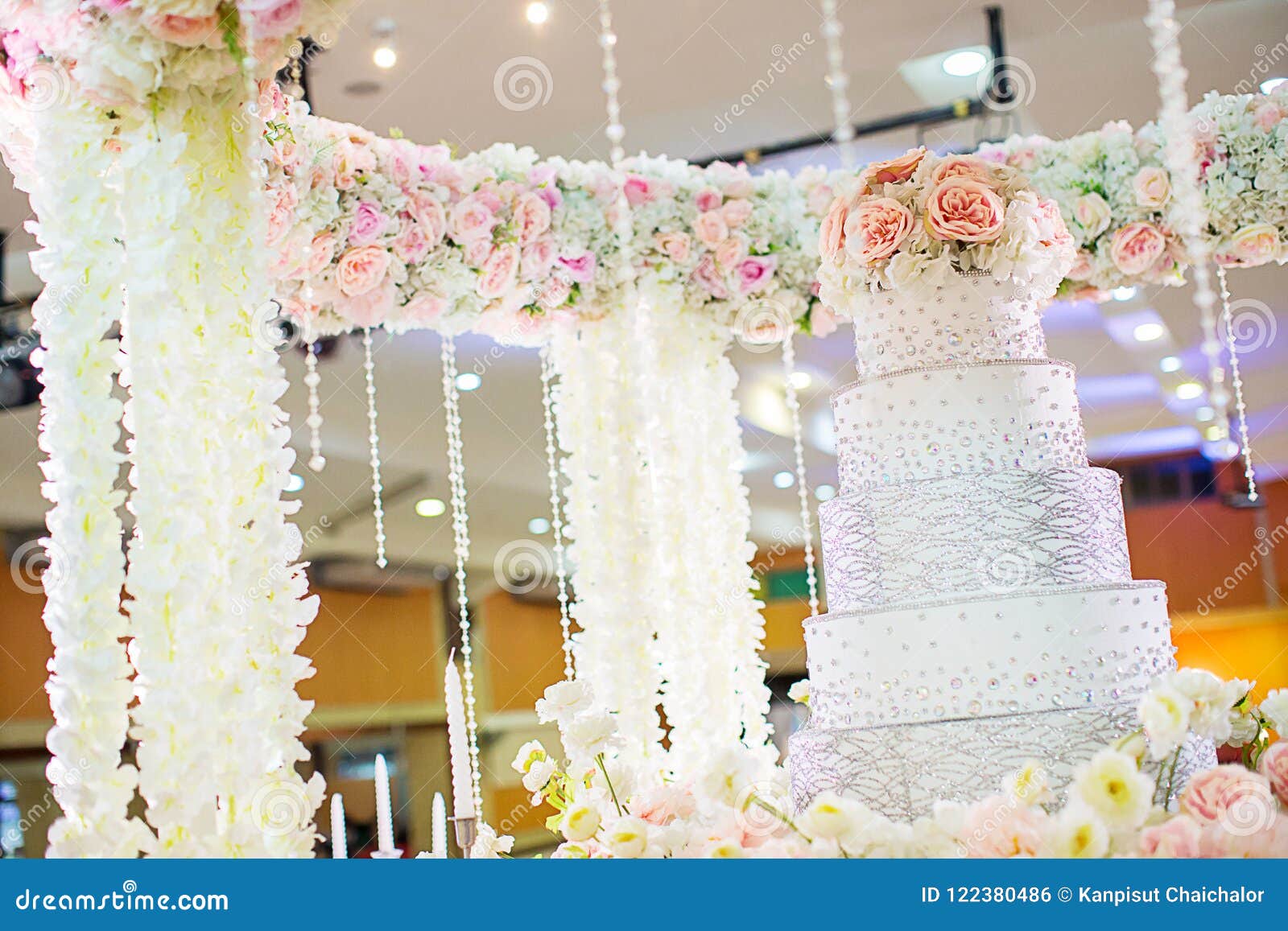 Wedding Cake on Flower Near Wedding Fair. Stock Photo Image of candy, celebration 122380486