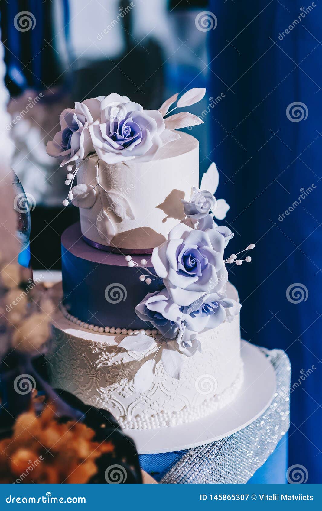 Wedding Cake With Flowers Yellow Beige Red Blue Stock Image