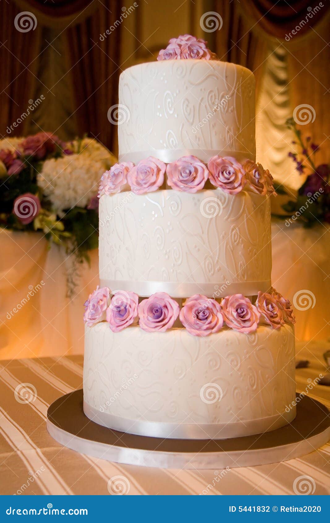 Wedding Cake on Head Table stock photo. Image of flowers 5441832