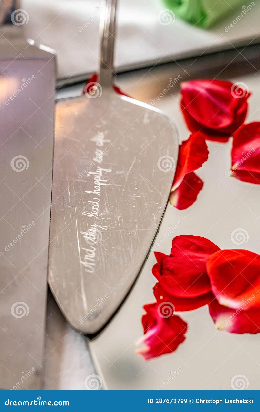 Wedding Cake Knife Tool with Text and they Lived Happily Ever after