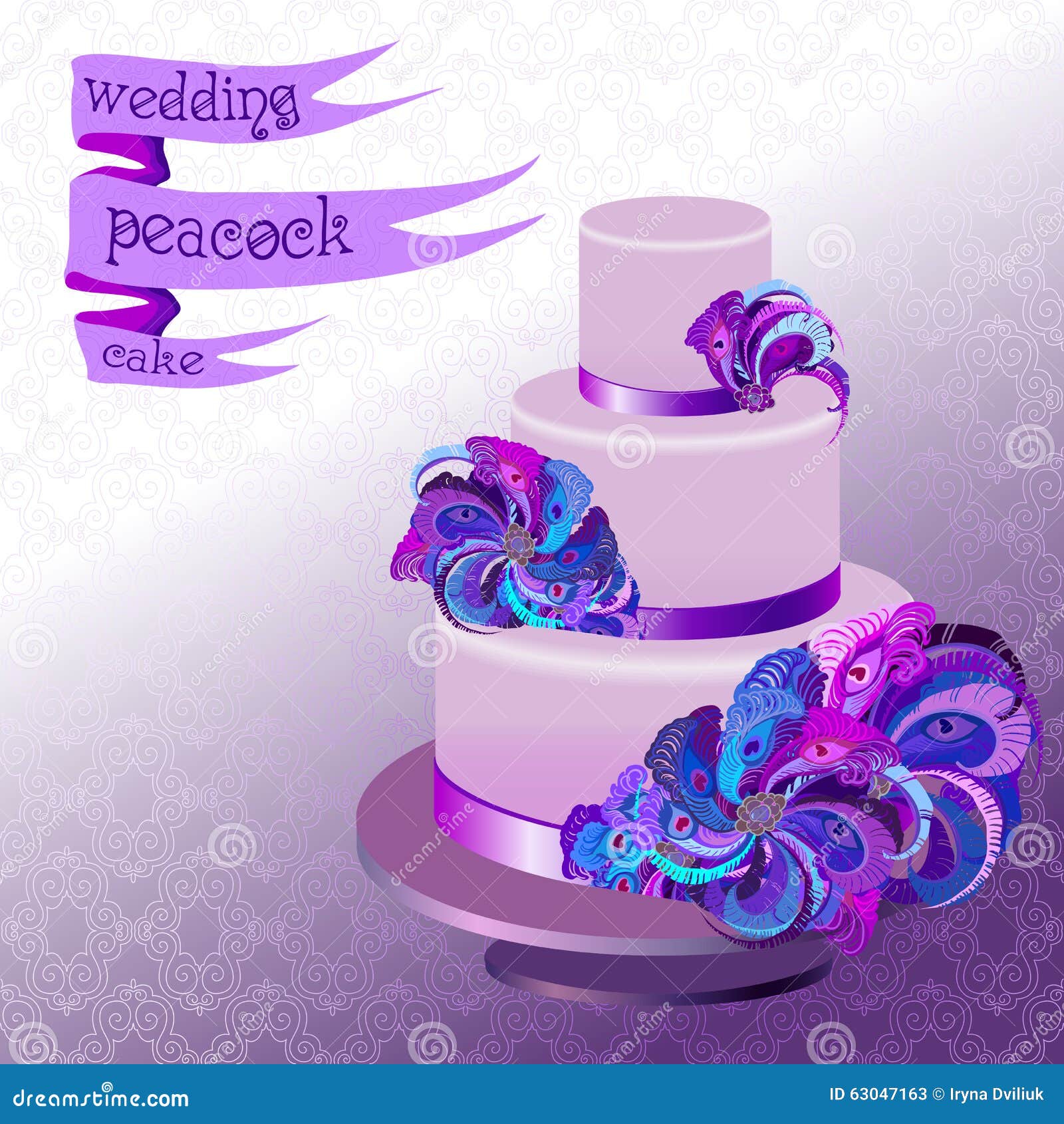 Wedding Cake with Peacock Feathers. Violet Purple Design Stock Vector -  Illustration of guest, cake: 63047163