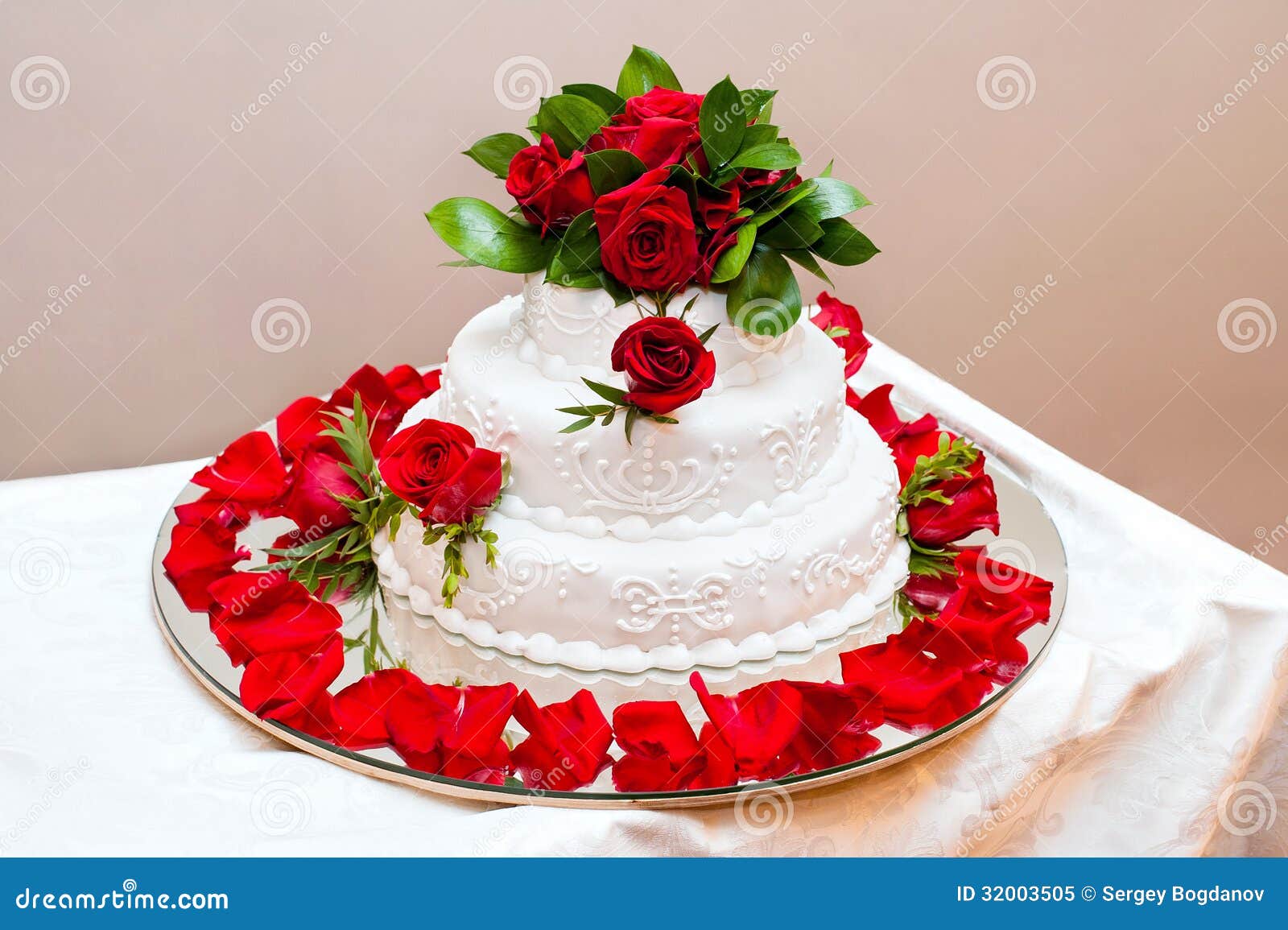 Wedding Cake with Red Roses Stock Image - Image of confectionery ...