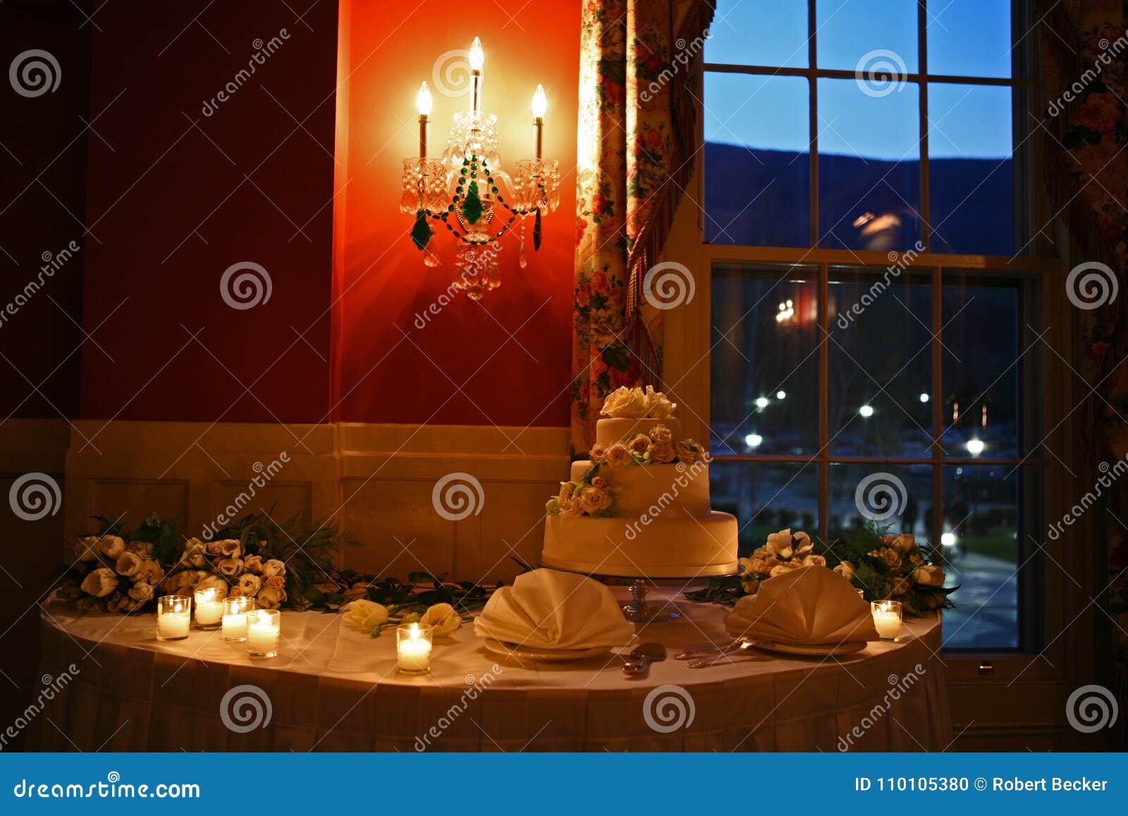 Wedding Cake on Table with Candles Stock Photo Image of function