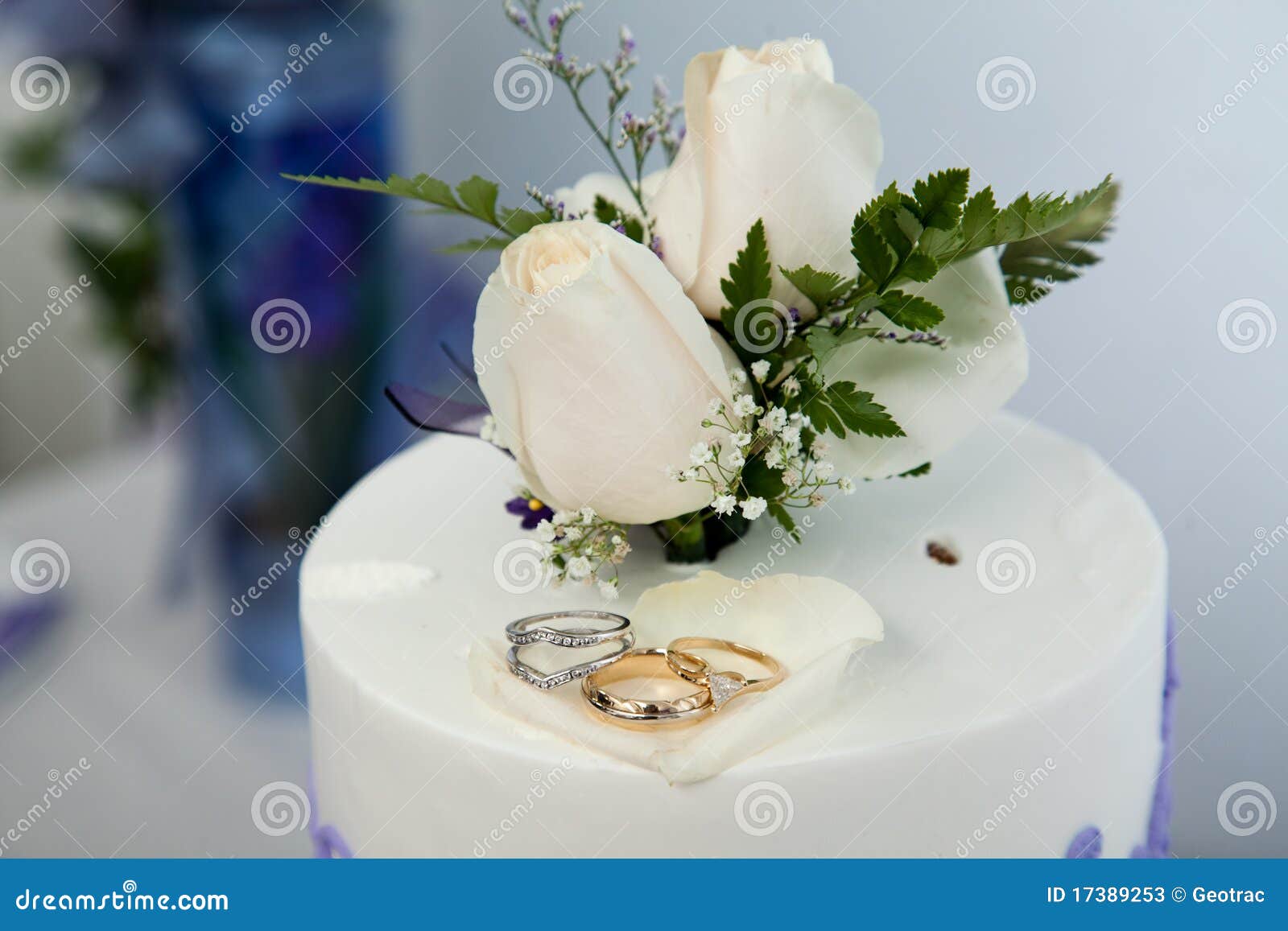 Wedding Cake and Topper with Wedding Rings Stock Image Image of