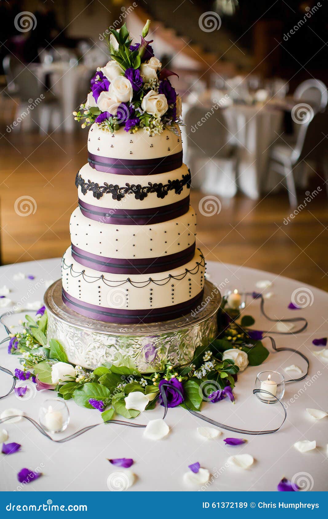 Wedding Cake at Wedding Reception Stock Image Image of purple, food