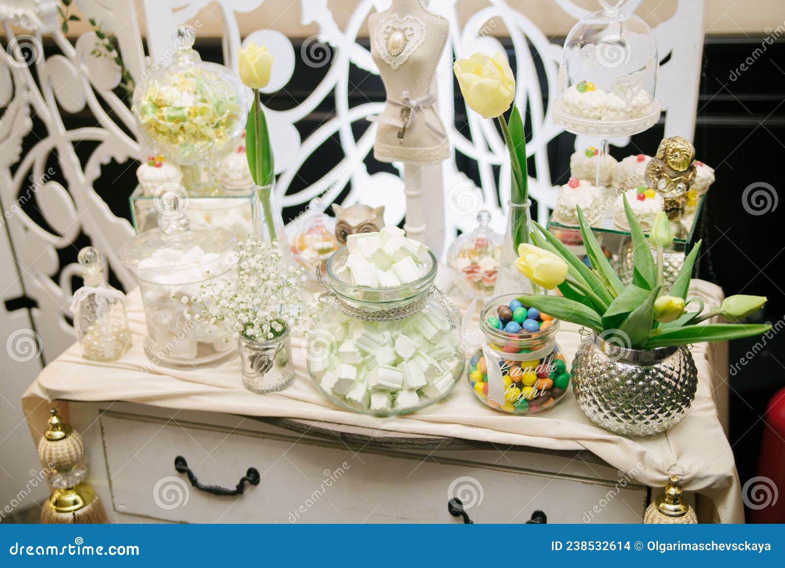 Wedding Candy Bar with Yellow Tulips Stock Photo Image of banquet