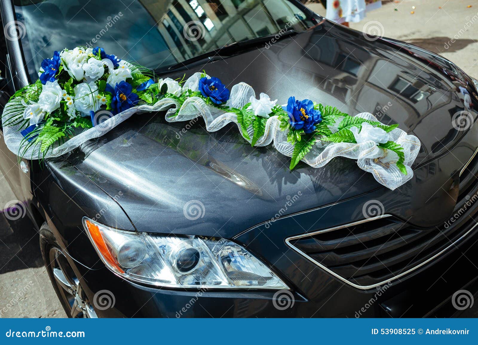 Wedding Car Decorated with Bouquets of White Roses Stock Image Image of flower, married 53908525