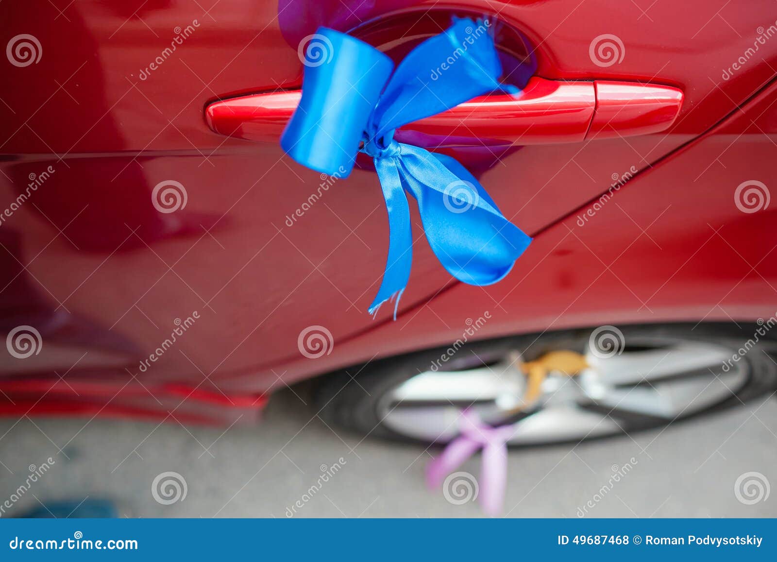Wedding Car Decoration. Blue Ribbon Stock Photo Image of marriage, love 49687468